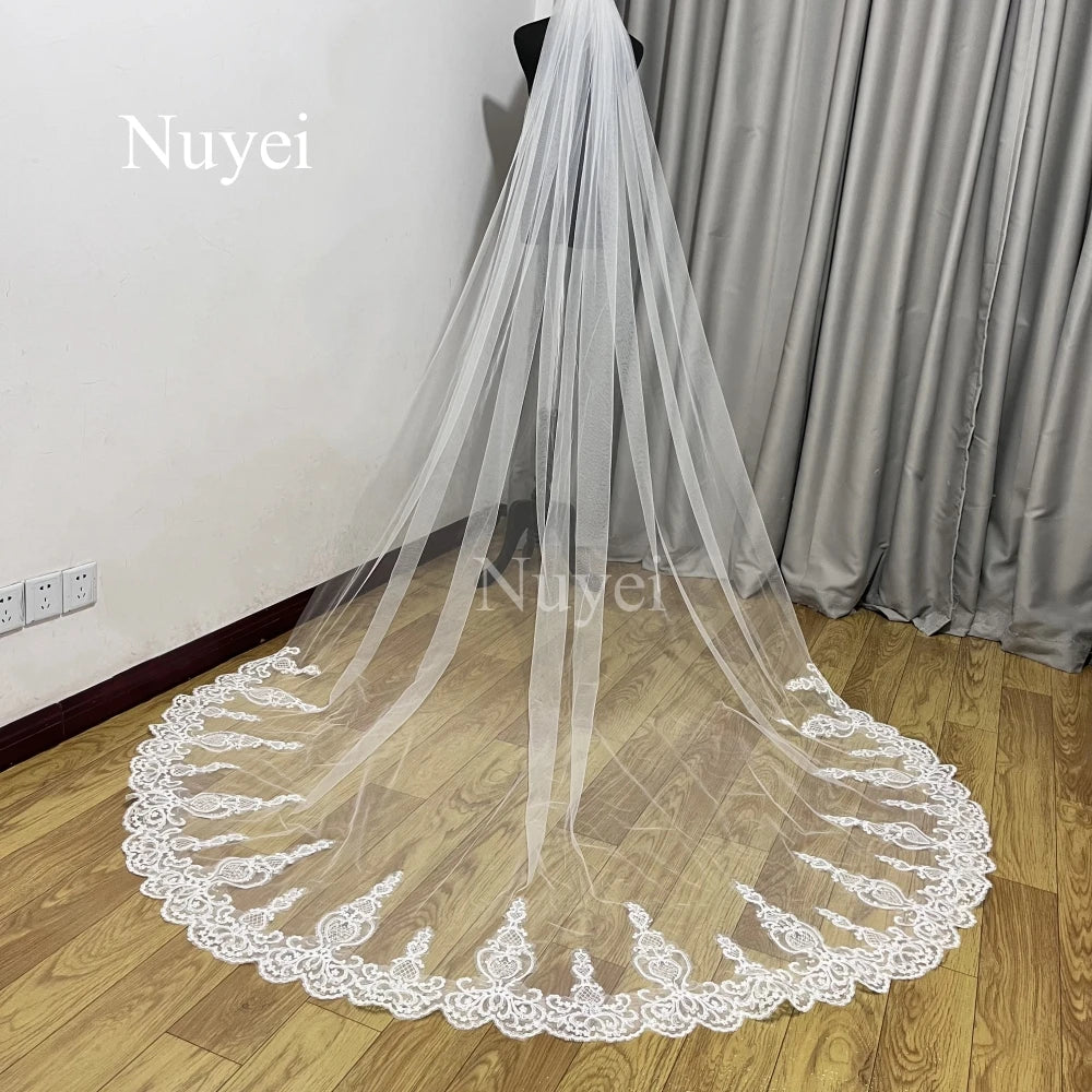 Bling Sequins Lace Soft Tulle Wedding Veil 3m White/Ivory Bridal Veil with Comb One Layer Veil Wedding Accessories Veu Velo Noiv 300cm