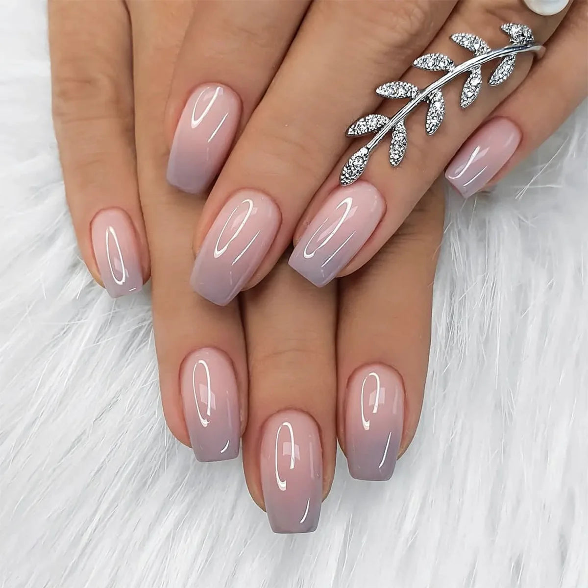 24pcs/set short fake nails gradient nude pink jelly glossy square ballet french tips Reusable faux ongles press on false nail