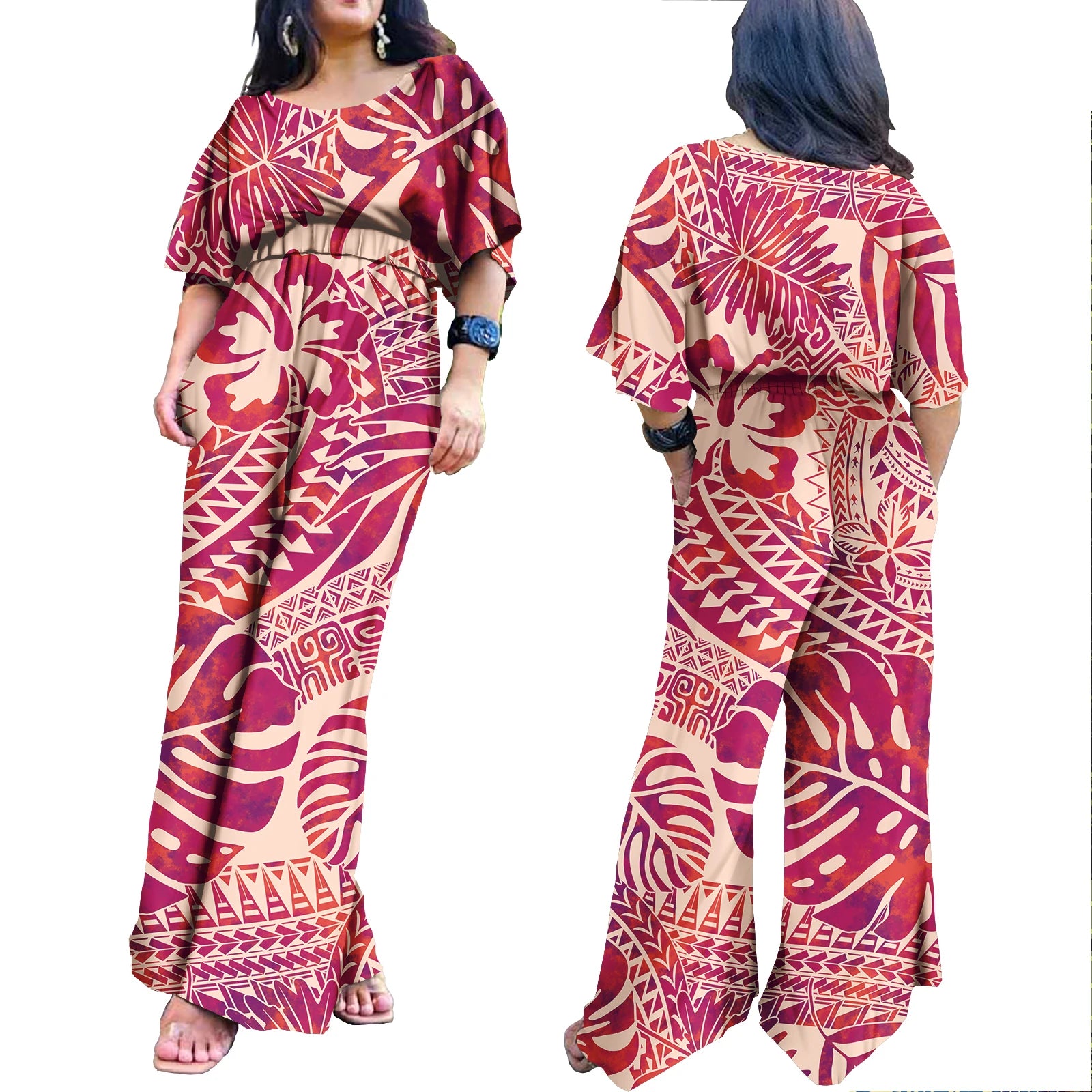 Plus Size Rompers for Women Hawaiian Zipper One Piece Jumpsuit Breathable Romper Polynesian Women Jumpsuit Playsuits