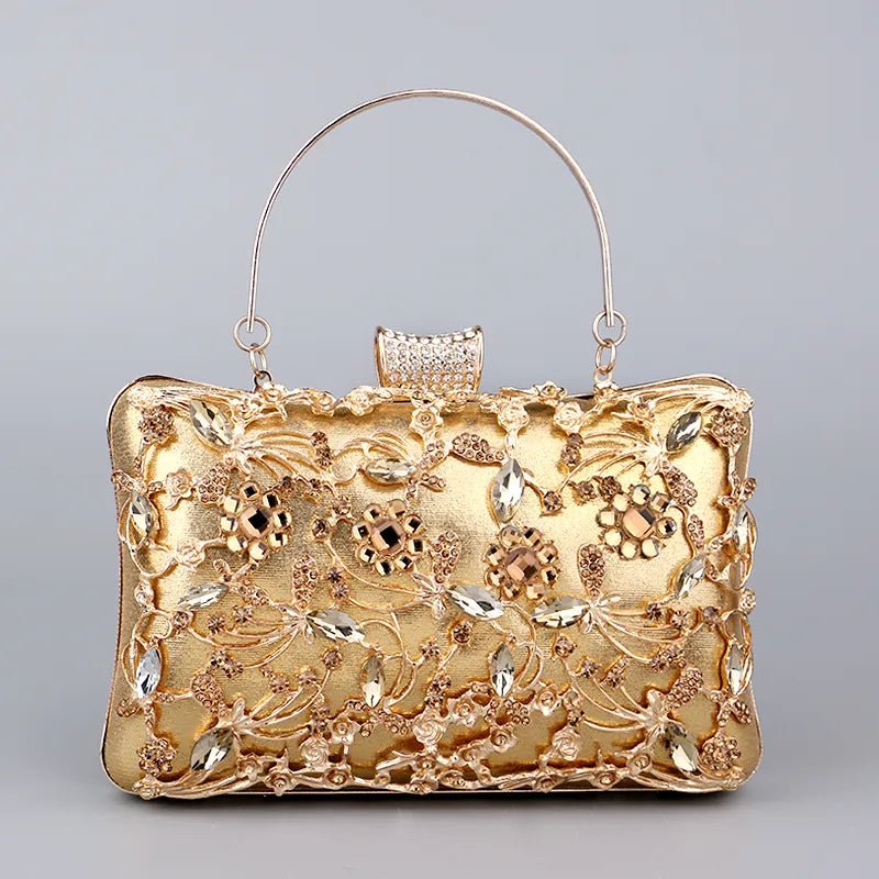 Hollow Out Style Women Evening Bags Rhinestones Metal Luxury New Design Day Clutch Rhinestones Shoulder Party Purse GL3106gold 1