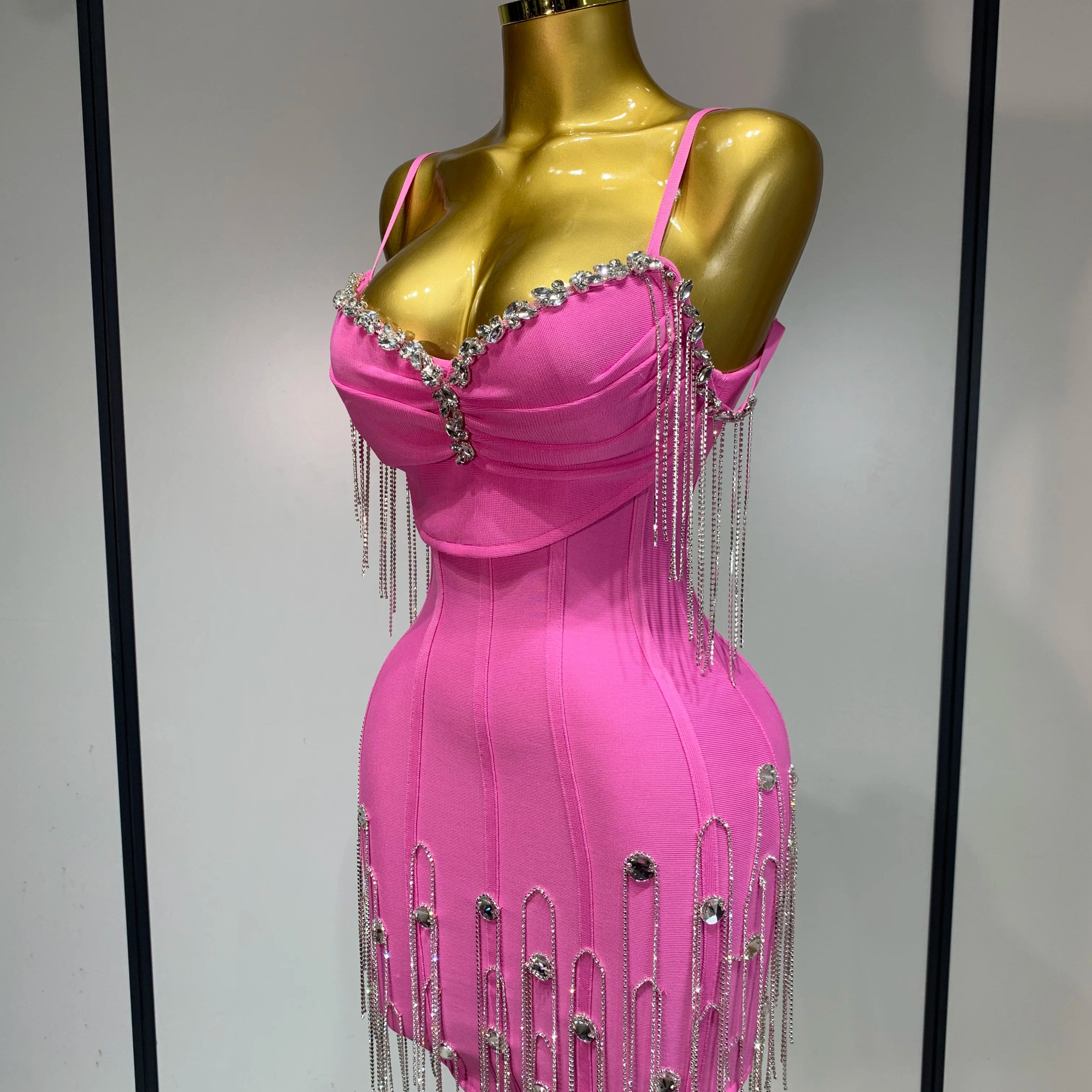 Sexy Backless Spaghetti Strap Bodycon Sleeveless Bandage Dress Elegant Prom Gown Club Evening Party Luxury Birthday Dresses