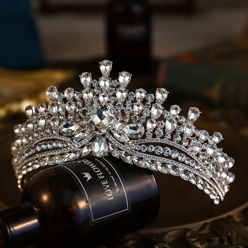 Baroque Luxury Crystal Bridal Tiaras Cubic Zircon Crown Rhinestone Pageant Diadem Headpieces Wedding Hair Accessories Silver color 4