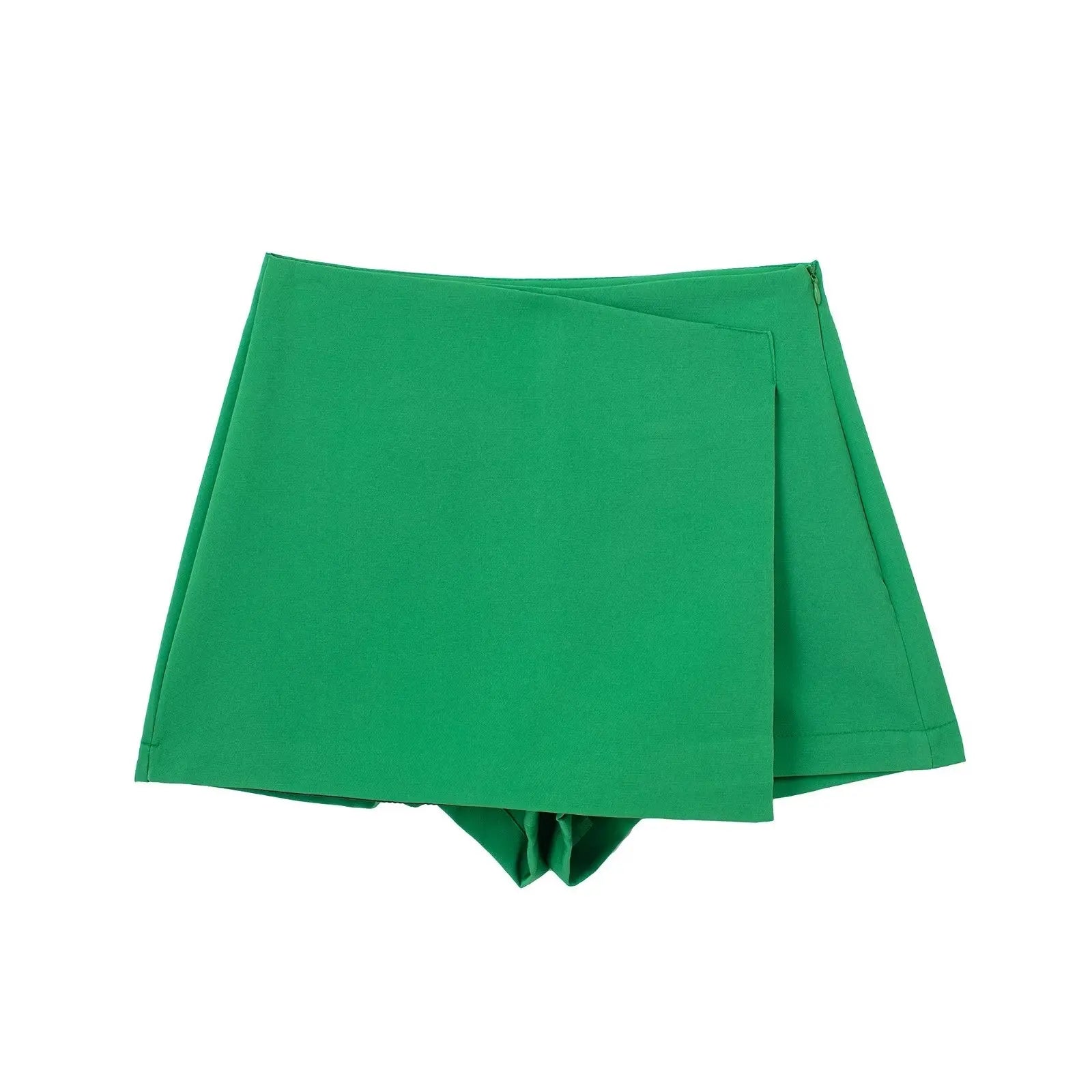 TRAFZA Women New Fashion 2023 Summer Solid Shorts High Waist With Zipper For Women Clothing Casual Slim Streetwear bright green