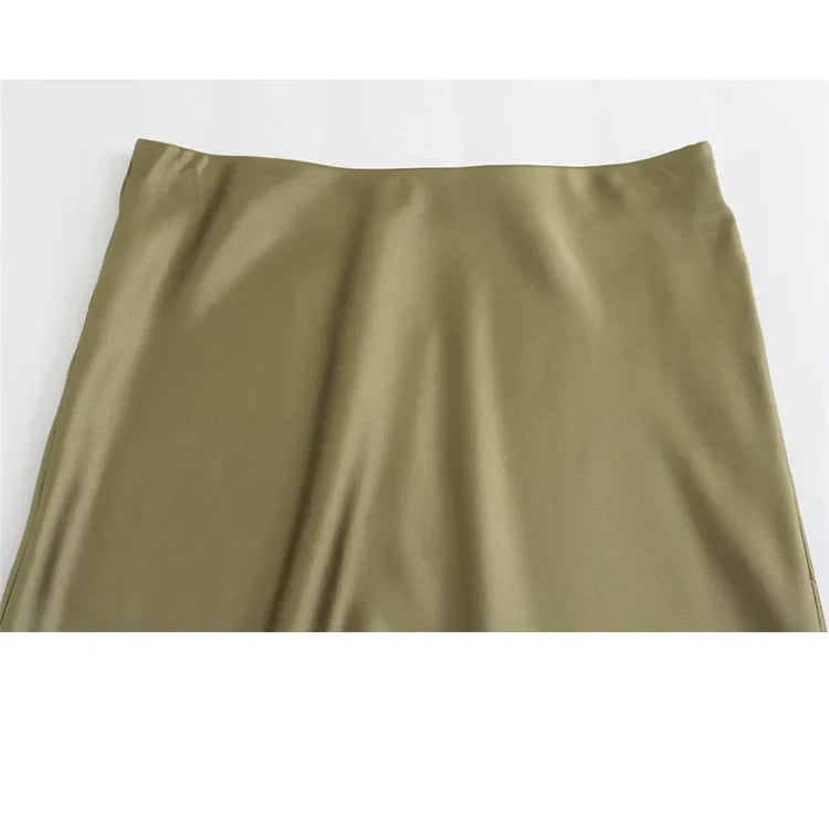 HH TRAF Women's Midi Skirt High Waisted Solid Sexy Satin Dress Tight Chic Elegant Women Mermaid Long Skirt Casual Bodycon Skirt