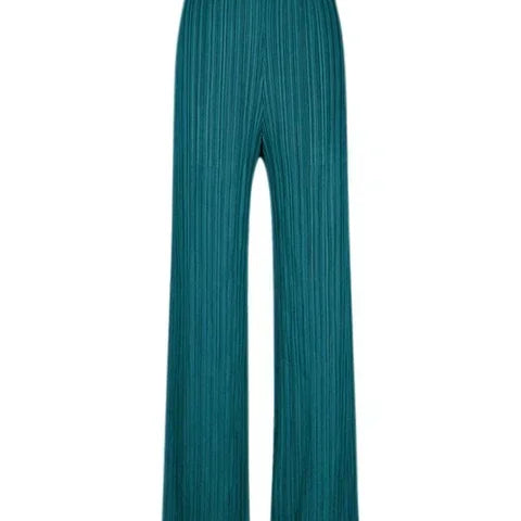 Spring Summer Autumn Women Casual Elegant Ladies Miyake Designer Casual Loose Straight Pleated Pants High Waist Trousers Lake Blue One Size