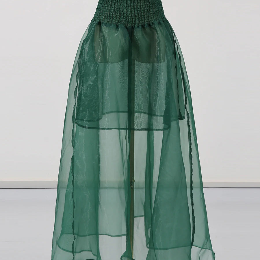 TWOTWINSTYLE Solid Sheer Two Piece Sets for Women Round Neck Long Sleeves Spliced Bowknot Top High Waist Skirt Set Female New