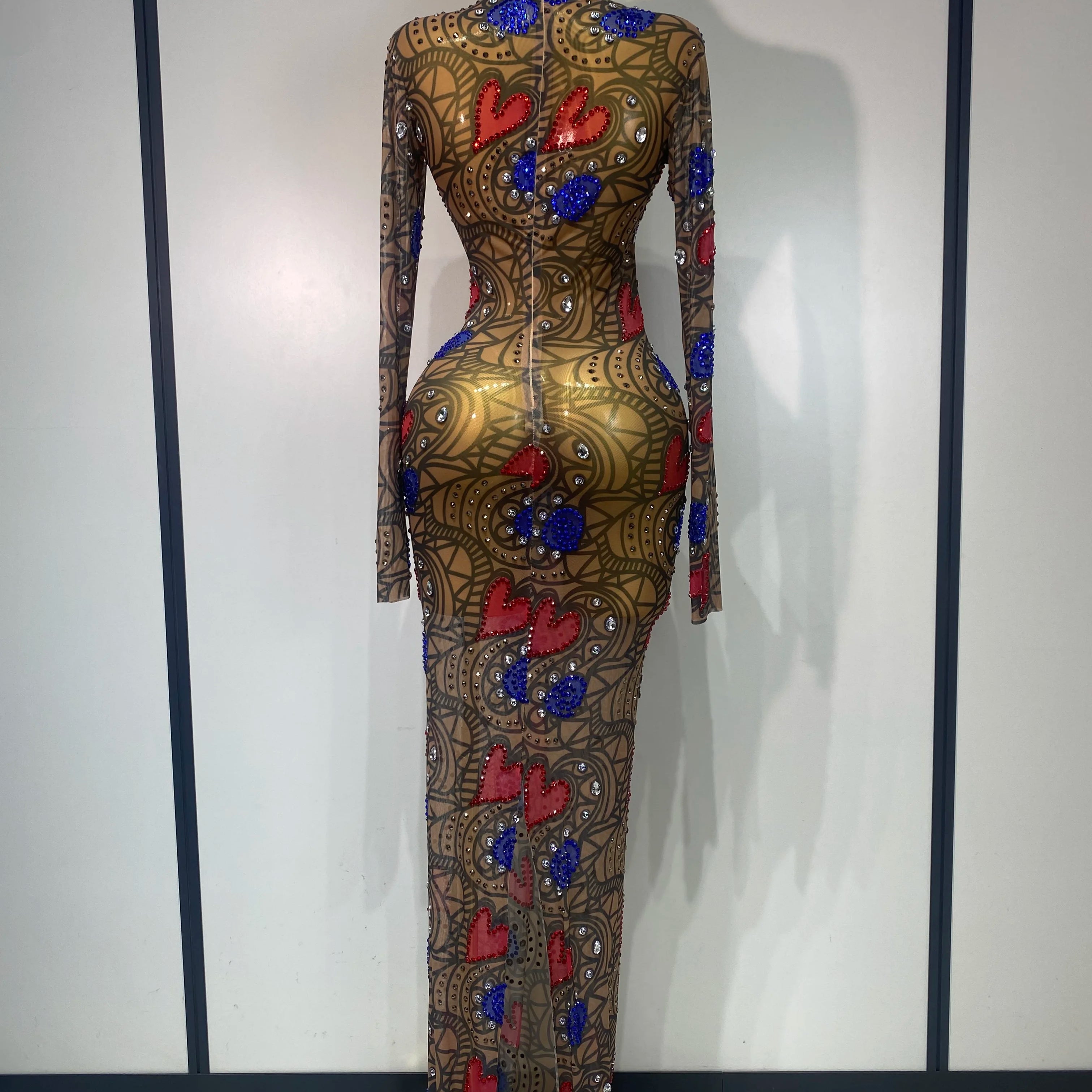 Sparkly Diamond Sexy Mesh Wrap Hip Long Dress Host Annual Meeting Party Nightclub  Performance Costume Luxury Birthday Dress