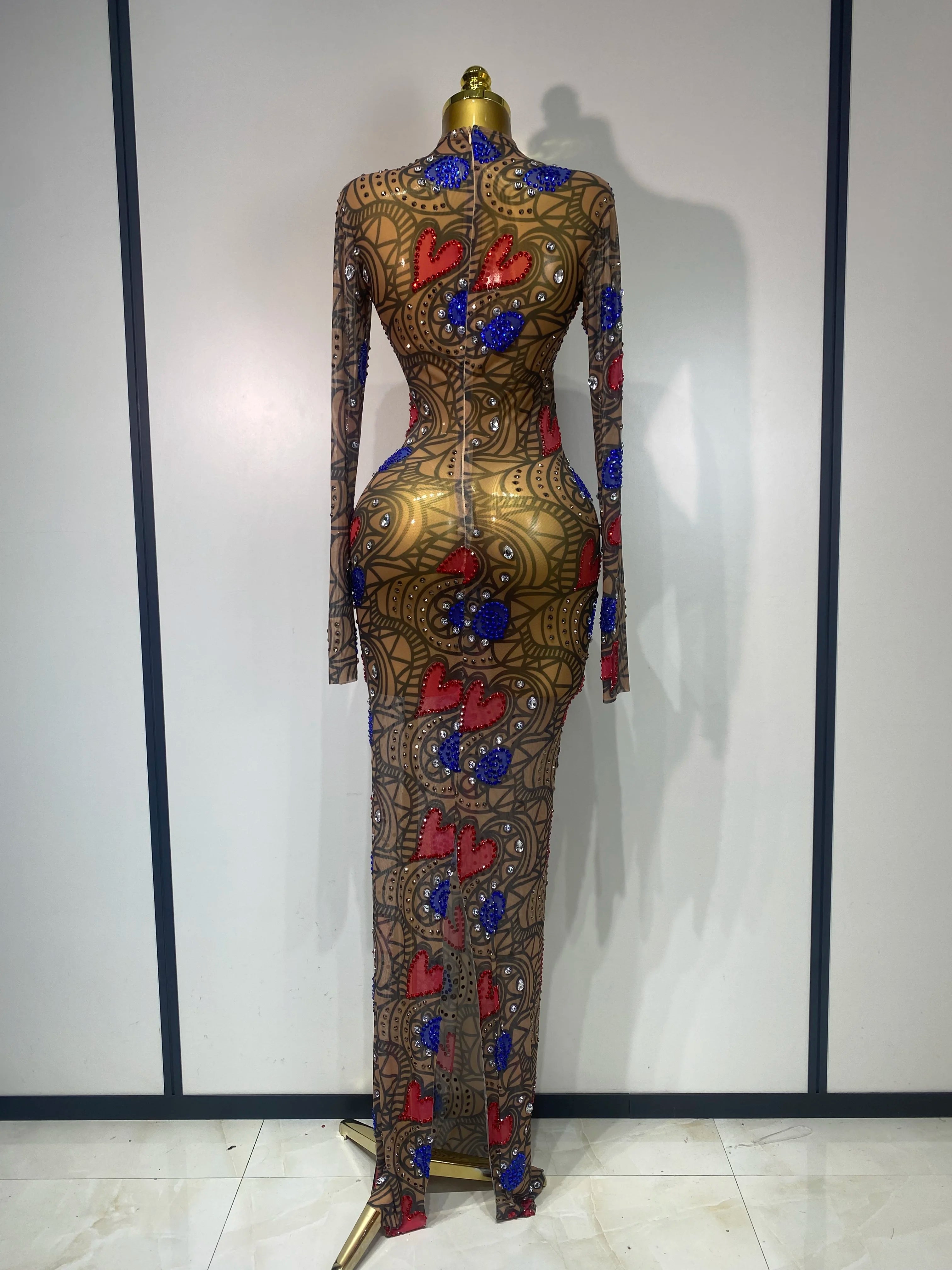 Sparkly Diamond Sexy Mesh Wrap Hip Long Dress Host Annual Meeting Party Nightclub  Performance Costume Luxury Birthday Dress