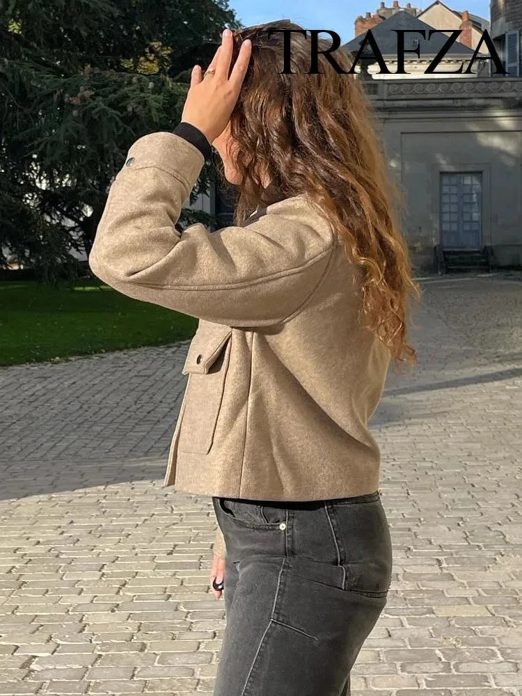 Women Fashion Woolen Coats Winter Trend Cotton White And Khaki Lapel Jackets Woman Warm Streetwear Mujer Casaco Y2k