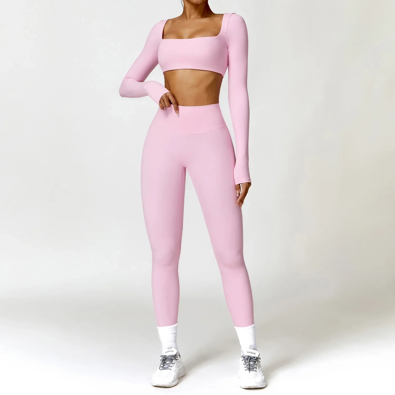 Women Tracksuit Yoga Set 2PCS Sportswear Workout Clothes Athletic Wear Gym Legging Fitness Bra Crop Top Long Sleeve Sports Suits Pink Set-4 CHINA