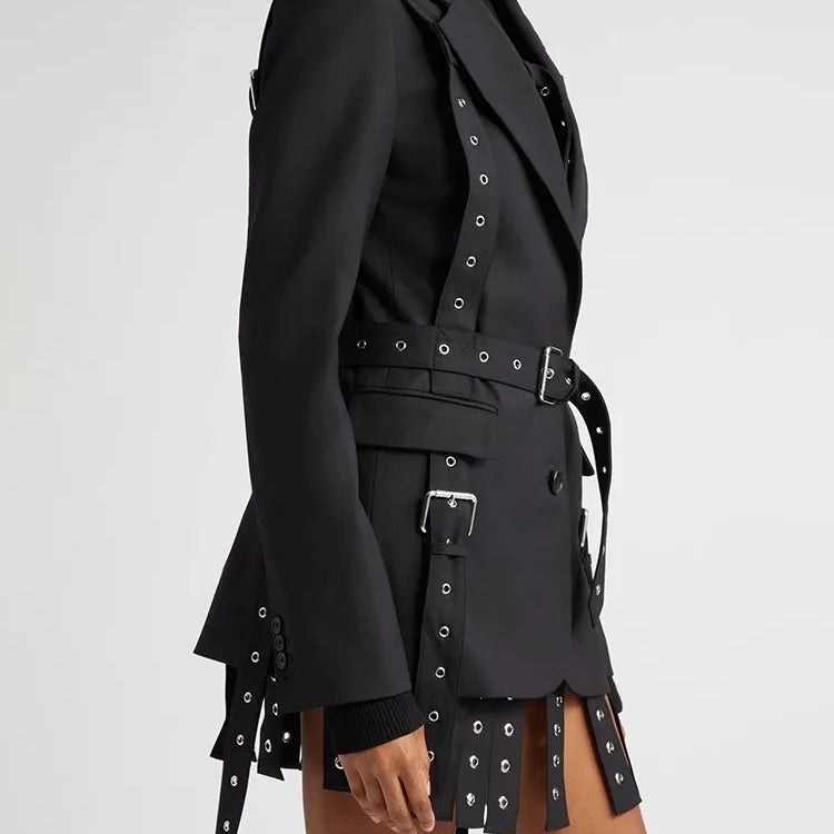 TWOTWINSTYLE Solid Patchwork Belts Blazers For Women Notched Collar Long Sleeve Patchwork Single Breasted Chic Blazer Female New