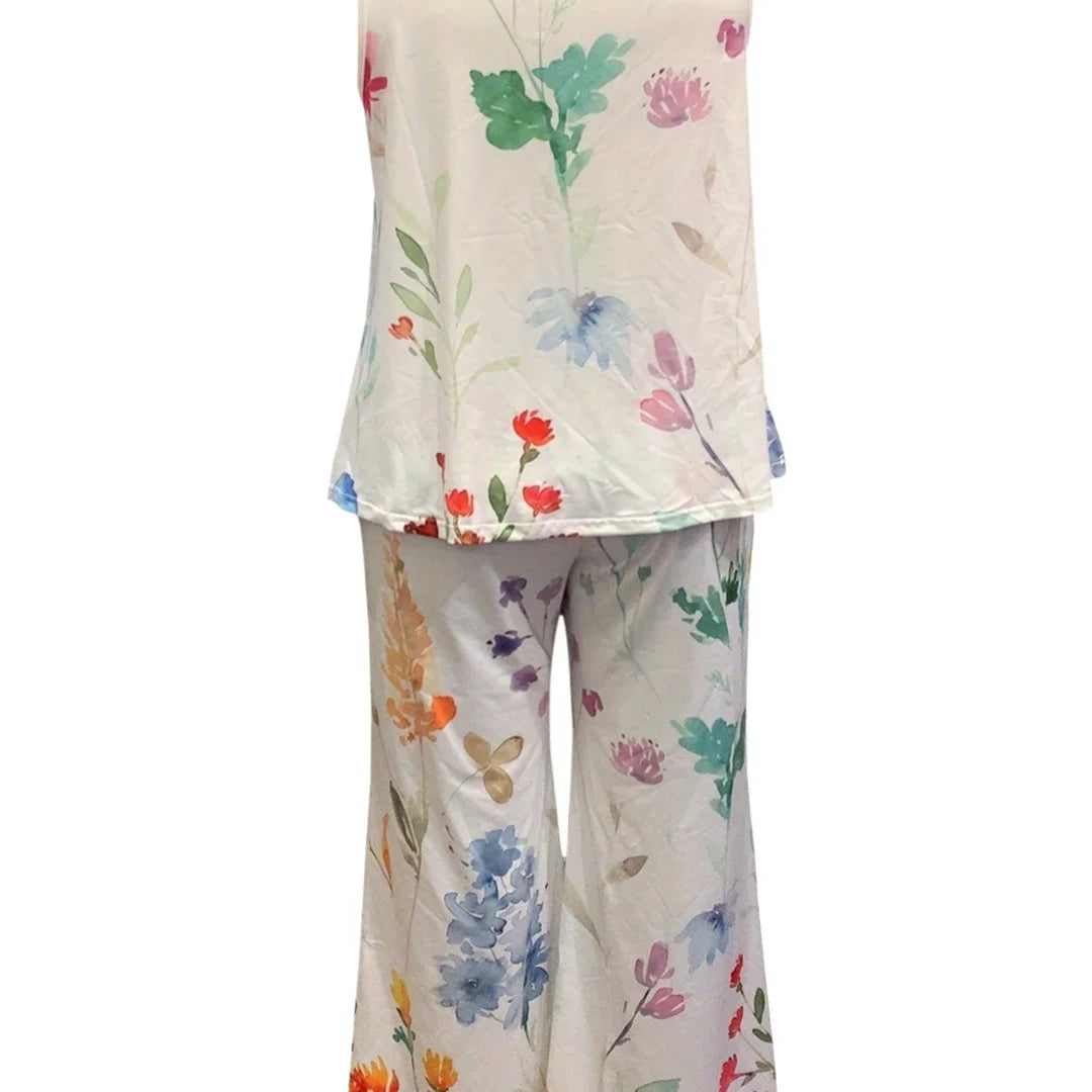 Plus Size 1XL-8XL Women's Casual Outfits Two Piece Set Solid Round Neck Tank Top  Wide Leg Pants Outfits 2 Piece Set