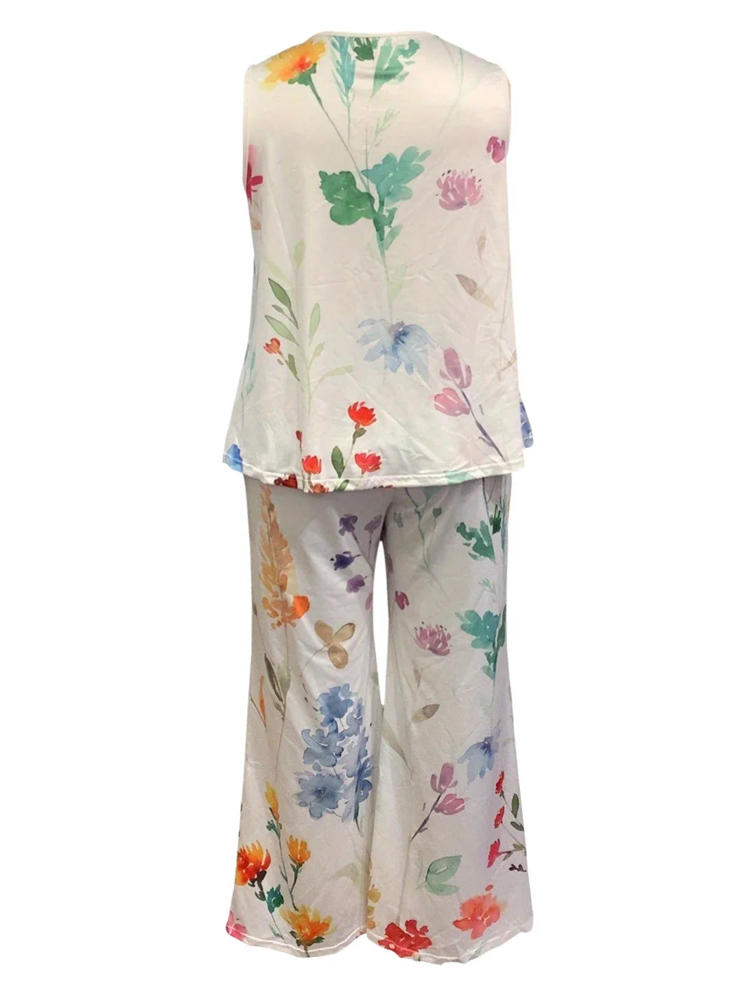 Plus Size 1XL-8XL Women's Casual Outfits Two Piece Set Solid Round Neck Tank Top  Wide Leg Pants Outfits 2 Piece Set