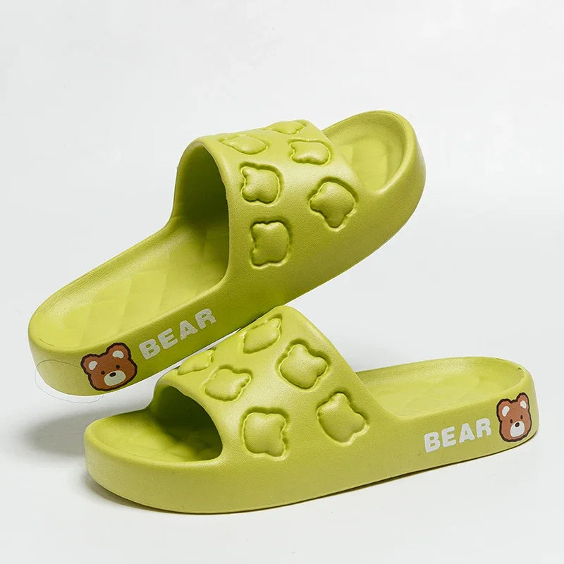 Fashion Cartoon Summer Couple Non-slip Soft Slides Lithe Comfort Sandals Men Women Casual Slippers Ladies' Home Flip Flops green