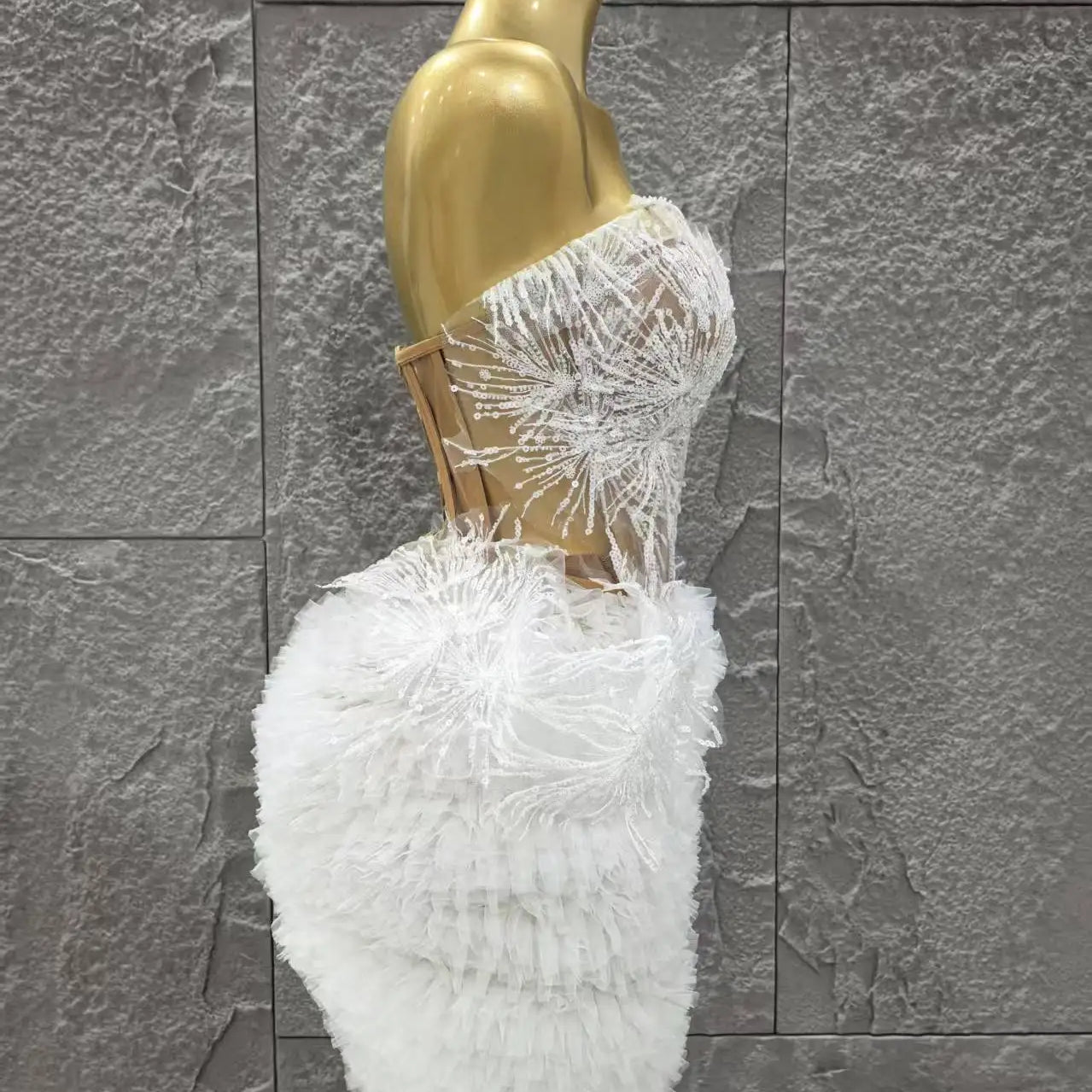 STOCK White Color Women Sexy Strapless 2 Pieces Ball Gown Mini Dress Celebrate Cute Birthday Party Photo Shoot Outfit Vestido