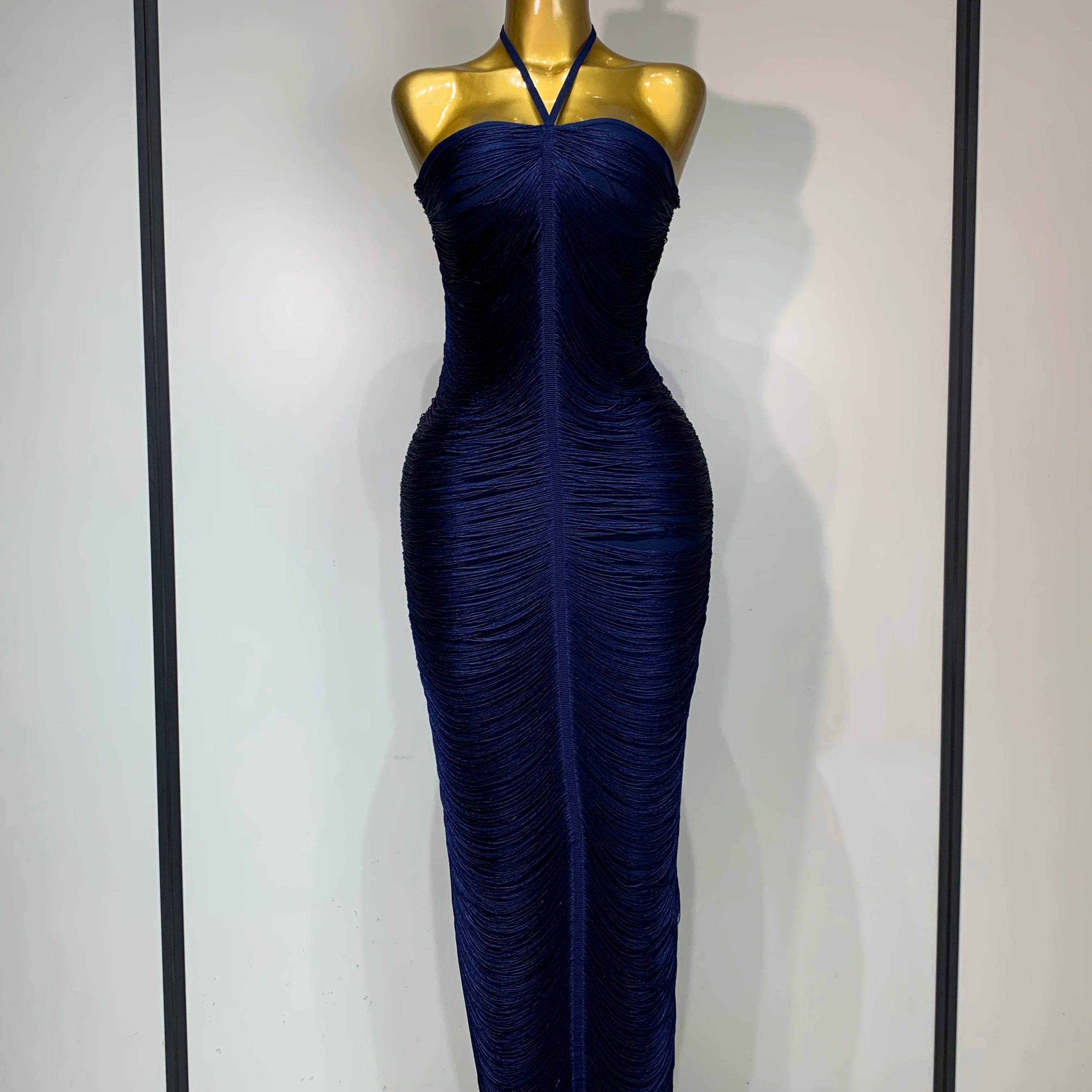 Women's Fashion Tassel Split Hanging Neck Bodycon Dress Elegant Celebrity Evening Party Luxuru Birthday Wedding Guest Dress