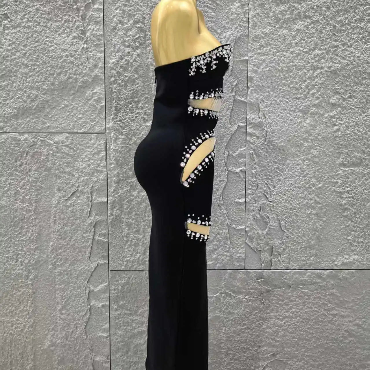 Top Quality Women Sexy Strapless Shinning Crystal Mesh Bodycon Long Bandage Dress Evening Party 2025 New Birthday Outfit