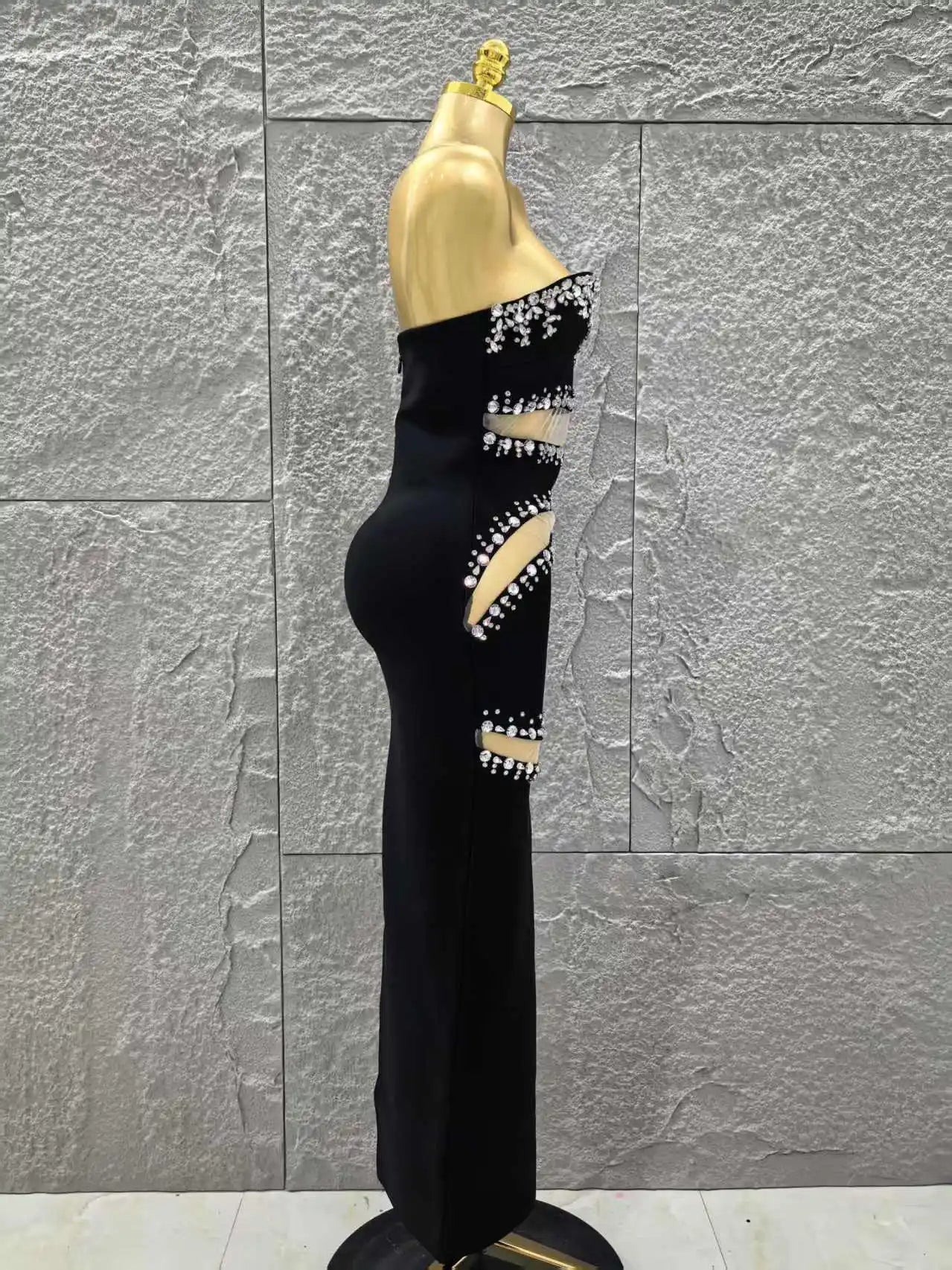 Top Quality Women Sexy Strapless Shinning Crystal Mesh Bodycon Long Bandage Dress Evening Party 2025 New Birthday Outfit