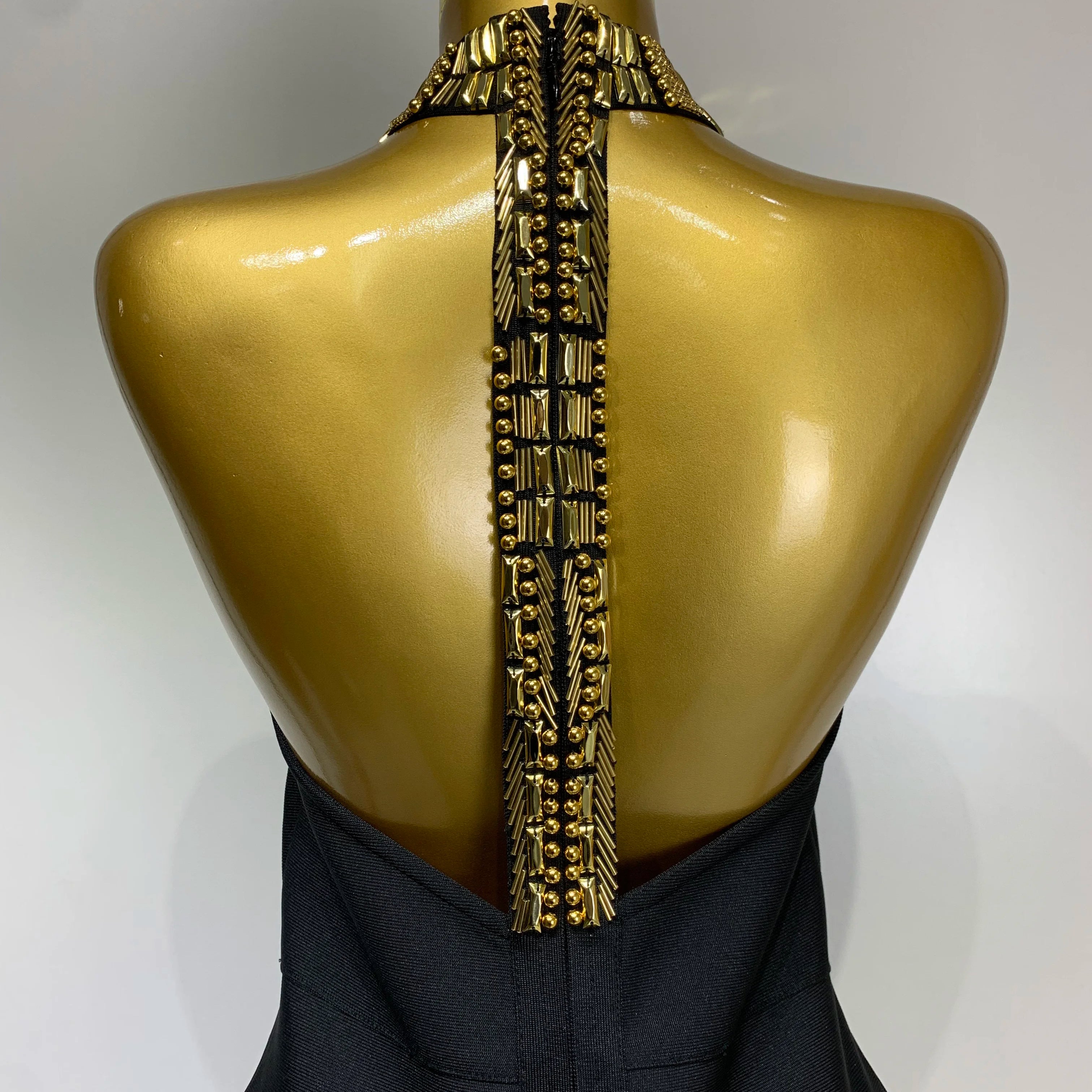 Women Fashion Celebrity Sexy Backless Beading Midi Black Bodycon Bandage Dress 2025 Elegant Evening Club Luxury Birthday Dresses