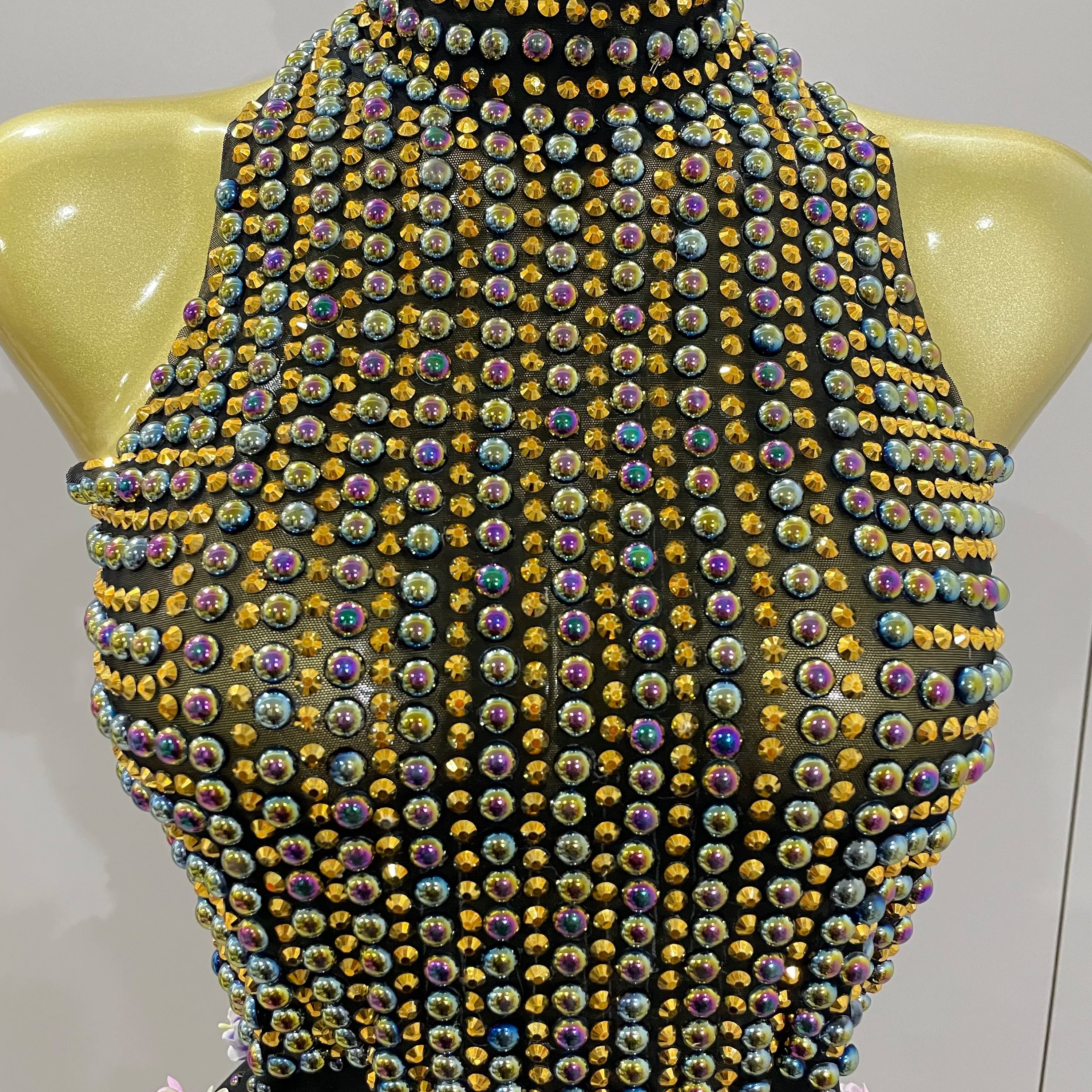 Sparkly Rhinestones Flowers Sexy See Through Long Dress 2025Women Birthday Celebrate Wedding Evening Prom Dress Photo Shoot Wear