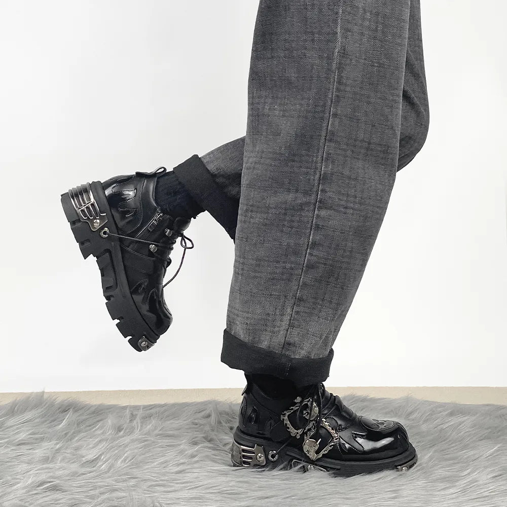 Men and Women Vintage Rock Couple Shoes New Dark Punk Leather Retro Boots Metal Niche Design Unisex Single Platform Shoes