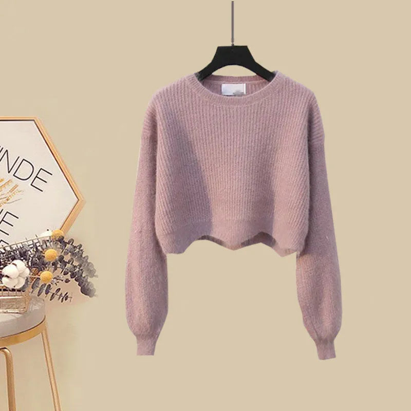 Women Spring Two Pieces Sets Korean Long Sleeve Knitted Sweater Cardigan And Ruffles Patchwork Mesh Long Dress Suit picture 9