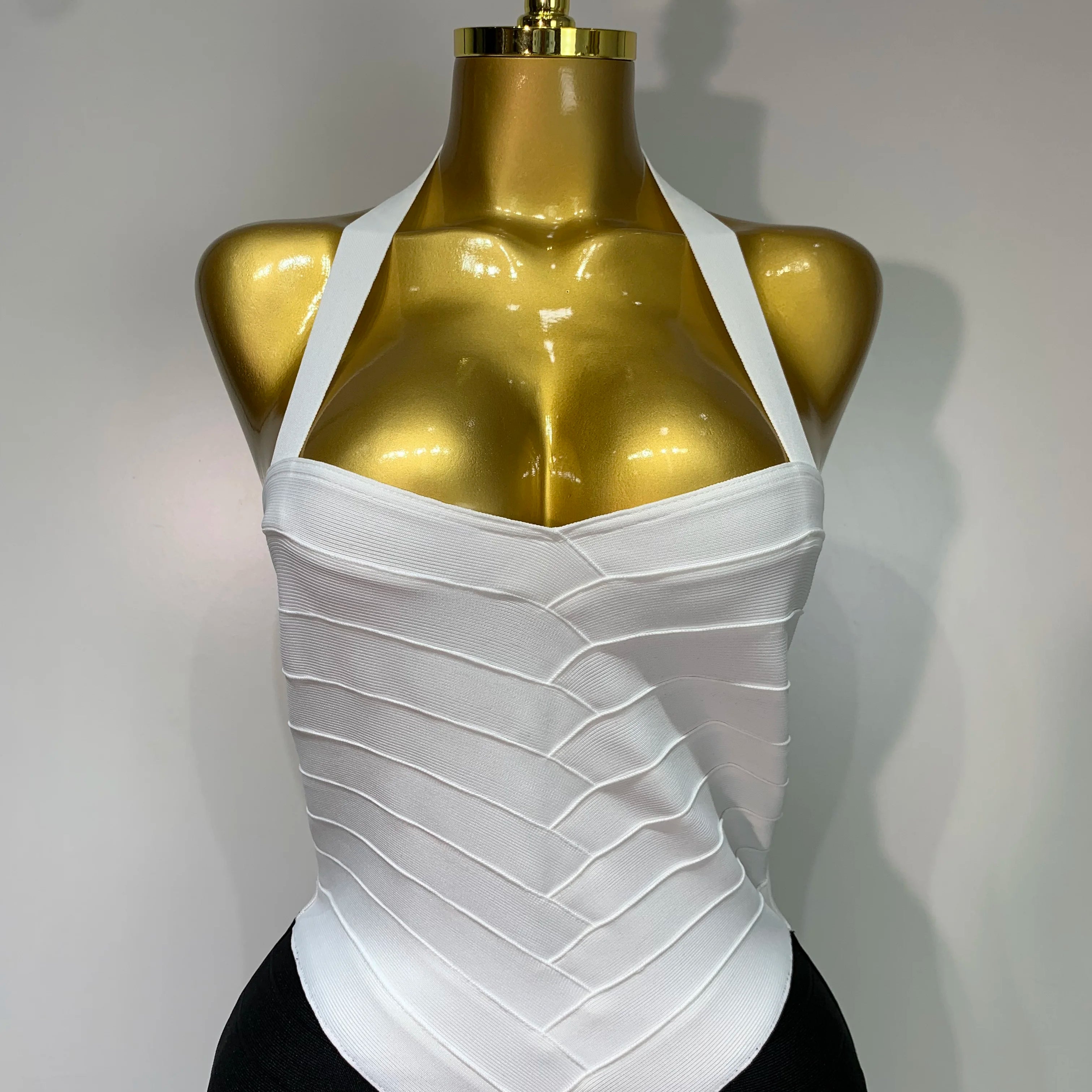 Women Sexy Halter Whiter Black Patchwork Bodycon Bandage Dress Celebrity Elegant Evening Party Club Luxury Birthday Dresses