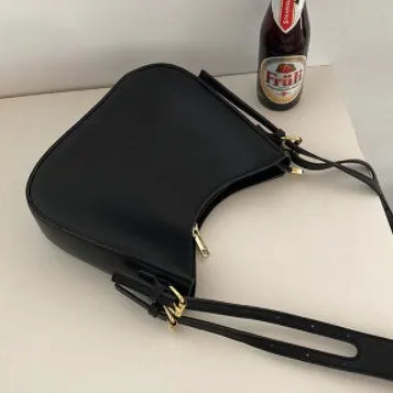 Vintage Women's Shoulder Bag Fashion Solidr Casual Outdoor Bag Handbags Zipper Crossbody Small Shoulder Bag SB376-Black