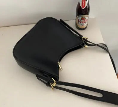 Vintage Women's Shoulder Bag Fashion Solidr Casual Outdoor Bag Handbags Zipper Crossbody Small Shoulder Bag SB376-Black