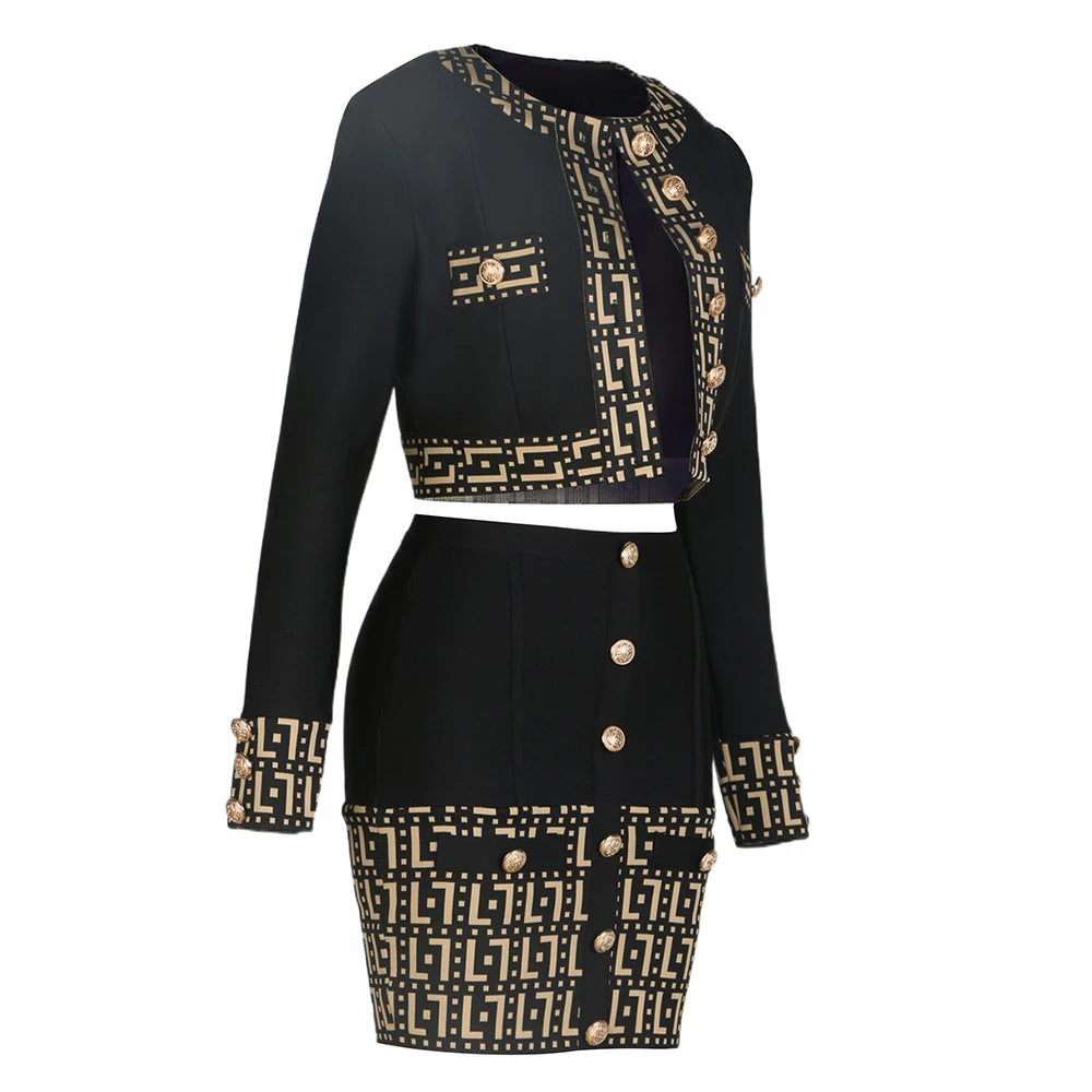 2023 New Spring Women Long Sleeve Button Sexy Bodycon Skirts Coat Set Fashion Celebrate Bandage Women's Set High Quality