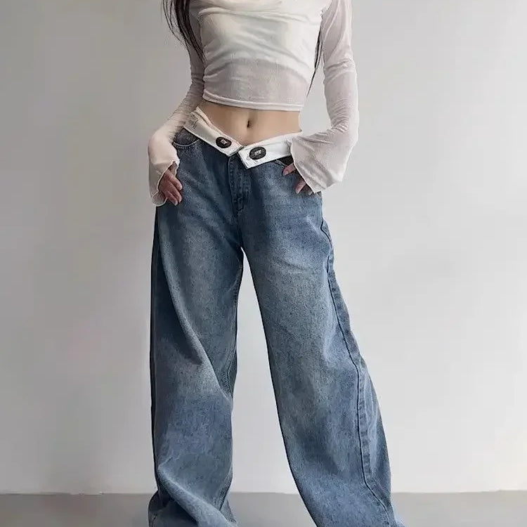 Vintage Y2k Jeans Women Baggy Kpop Gyaru Streetwear Wide Blue Denim Pants Harajuku Korean Acubi Fashion High Waist Jeans