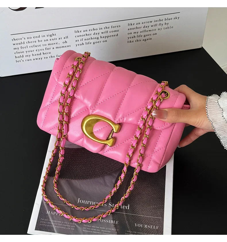 Chain Crossbody Bag New Personality Leisure All Match Diamond Check Embroidery Line Shoulder Bag Fashion Armpit Small Square Bag