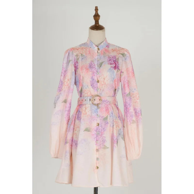 Shot In Stock European and American Vacation Style Long Sleeve Printed Short Dress Elegant Socialite Dress