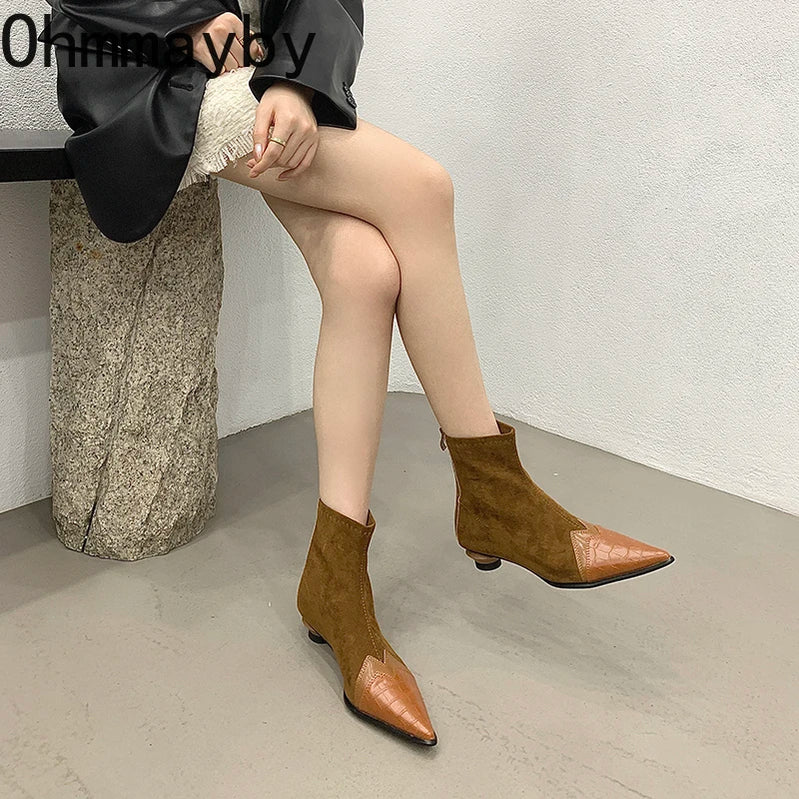 Women Ankle Boots Fashion Pointed Toe Short Booties Ladies Elegant Low Heel Shoes Spring Autumn Comfort Women's Footwear