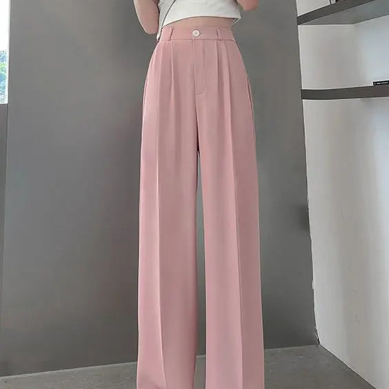 Summer Ice Silk Wide Trousers for Women Loose White Thin Straight Pants Elegant Office Women Baggy Stacked Pants Sweatpants