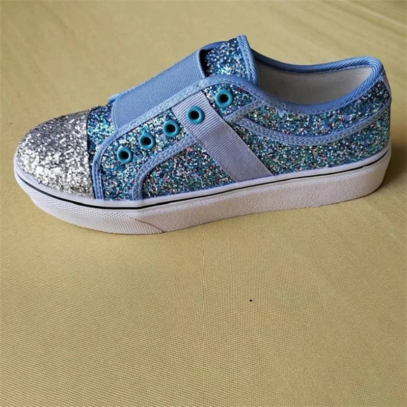 Bling Canvas Shoes for Women Fashion Mixed Colors Women Vulcanized Shoe Comfortable Slip on Flat Loafers Woman Sneakers Designer
