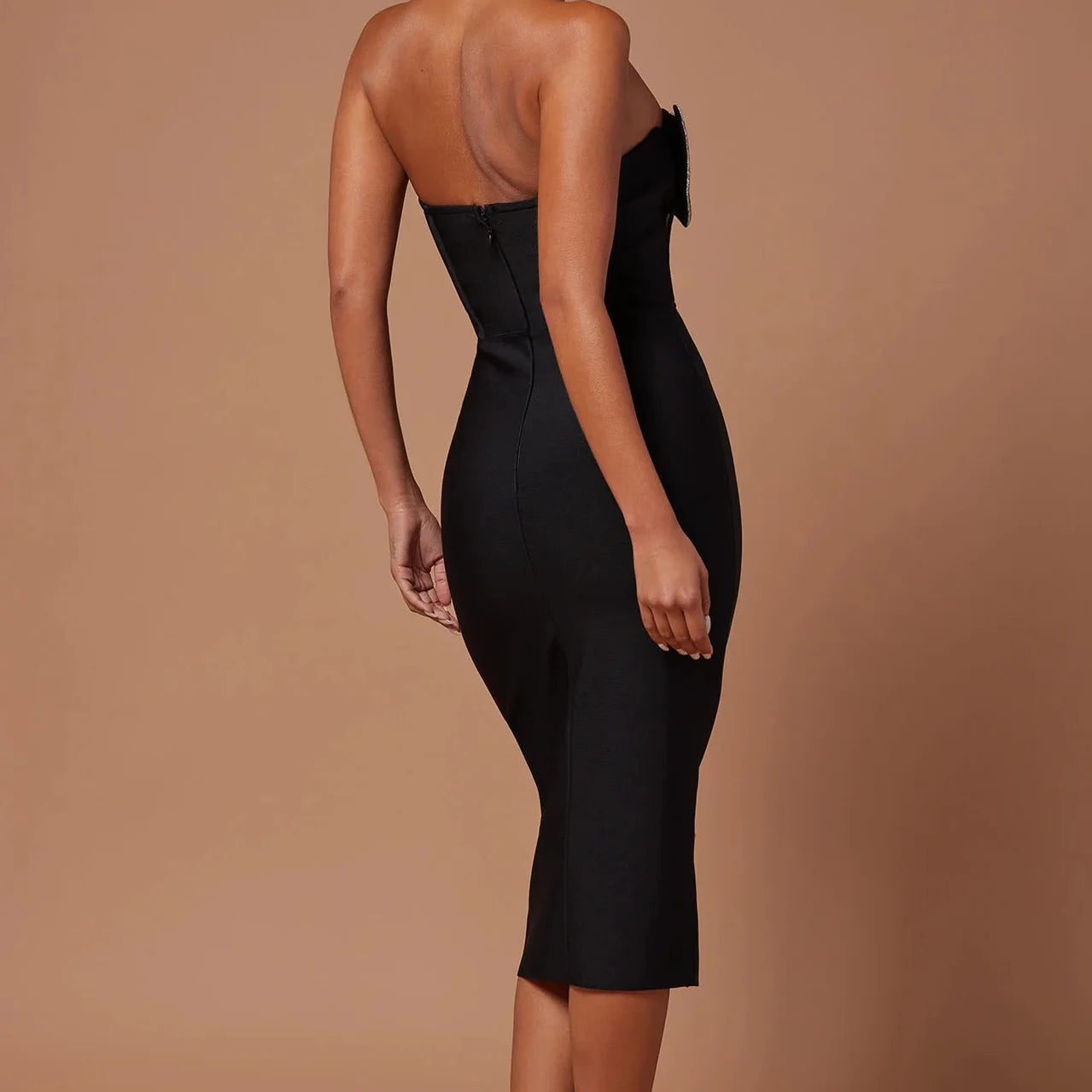 Women Sexy Off the Shoulder Heart Diamond Strapless Bodycon Midi Bandage Dress Nightclub Party Celebrate Outfit