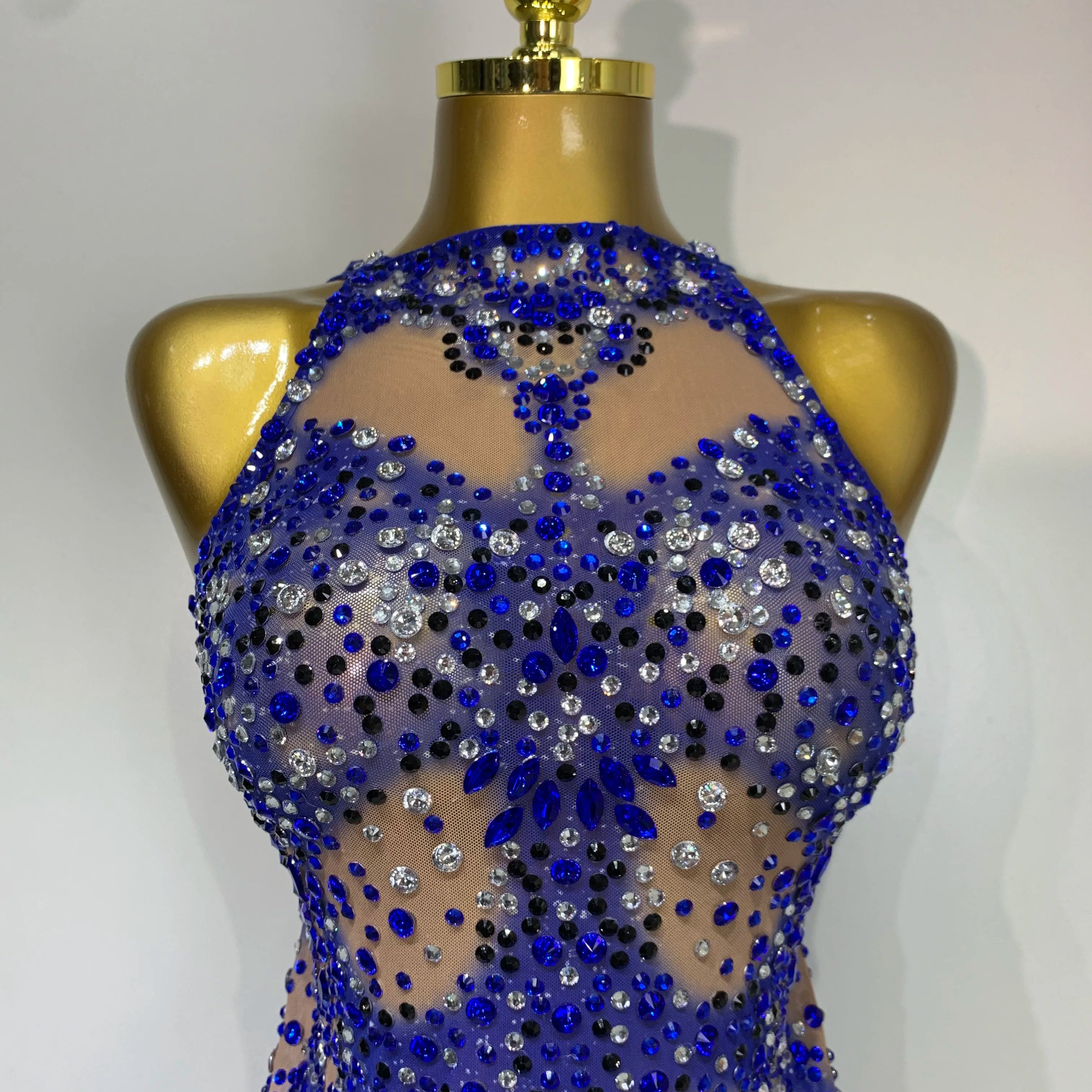 Women Sexy Backless blue Rhinestone Tassel Bodysuit Evening Party Club Singer Stage Performance Costume Luxury Birthday Dress