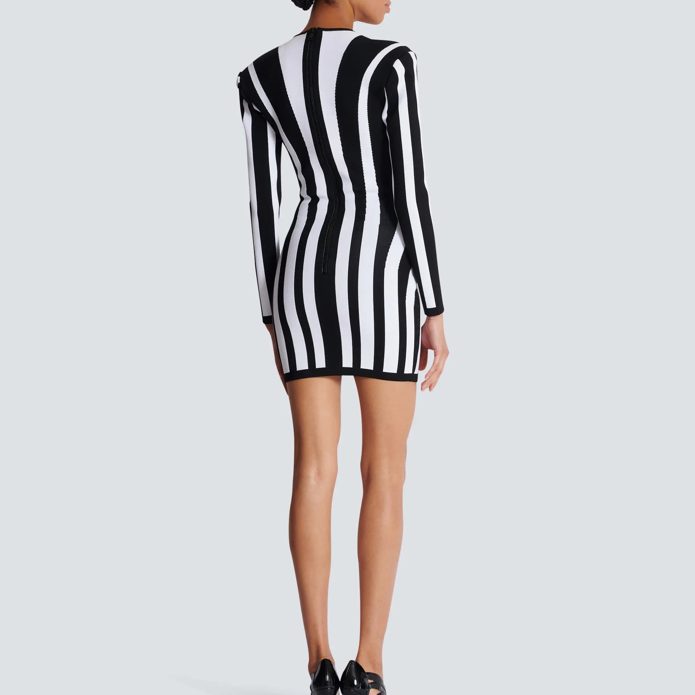 High Quality New Arrival Women Long Sleeve Sexy Square Collar Bodycon Mini Bandage Dress Striped Elegant Evening Party Dress