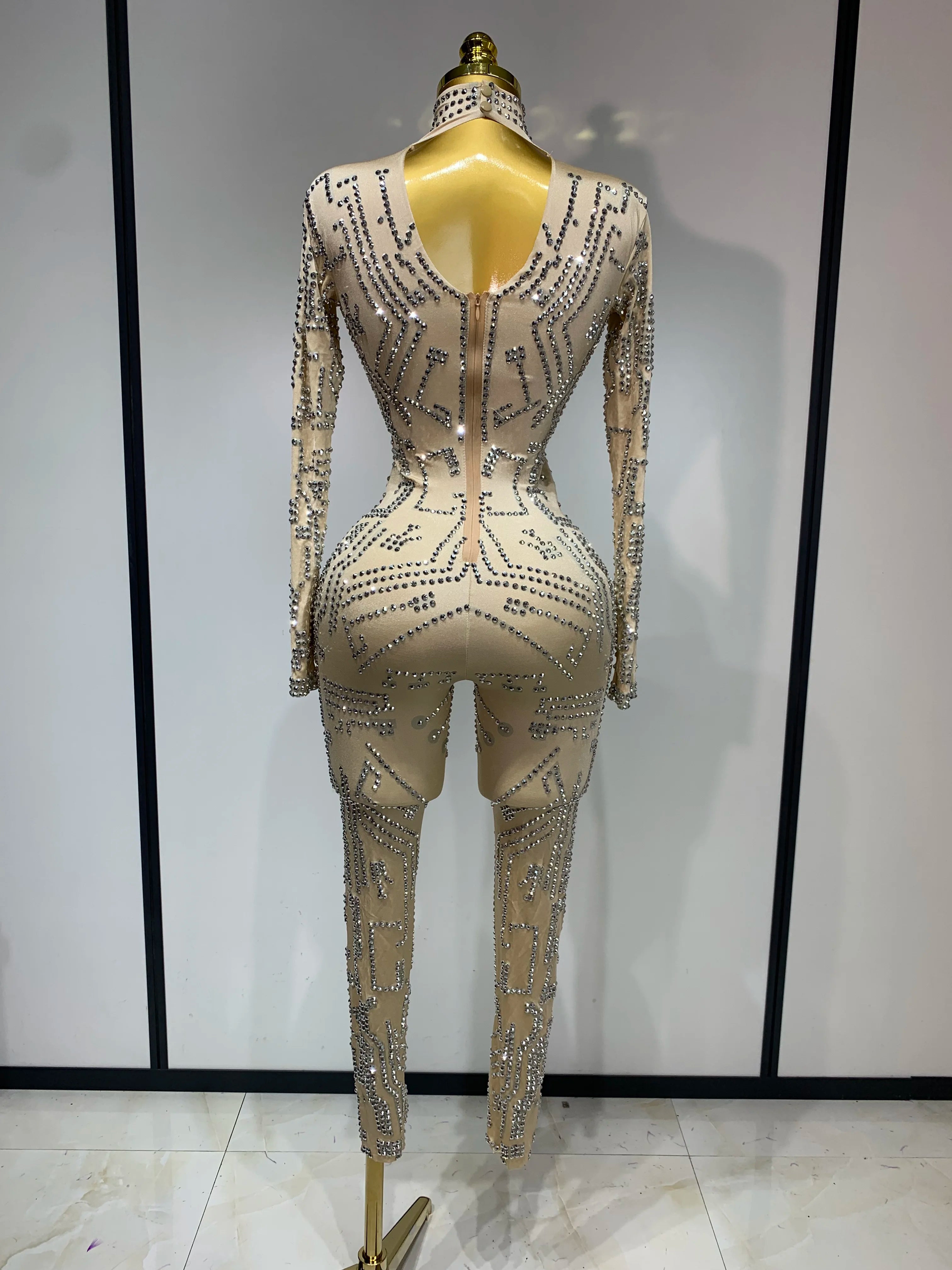 Shining Rhinestones Jumpsuits for Women Sexy Stretch Dance Jumpsuit Birthday Party Nightclub Stage Wear Drag Queen Costumes