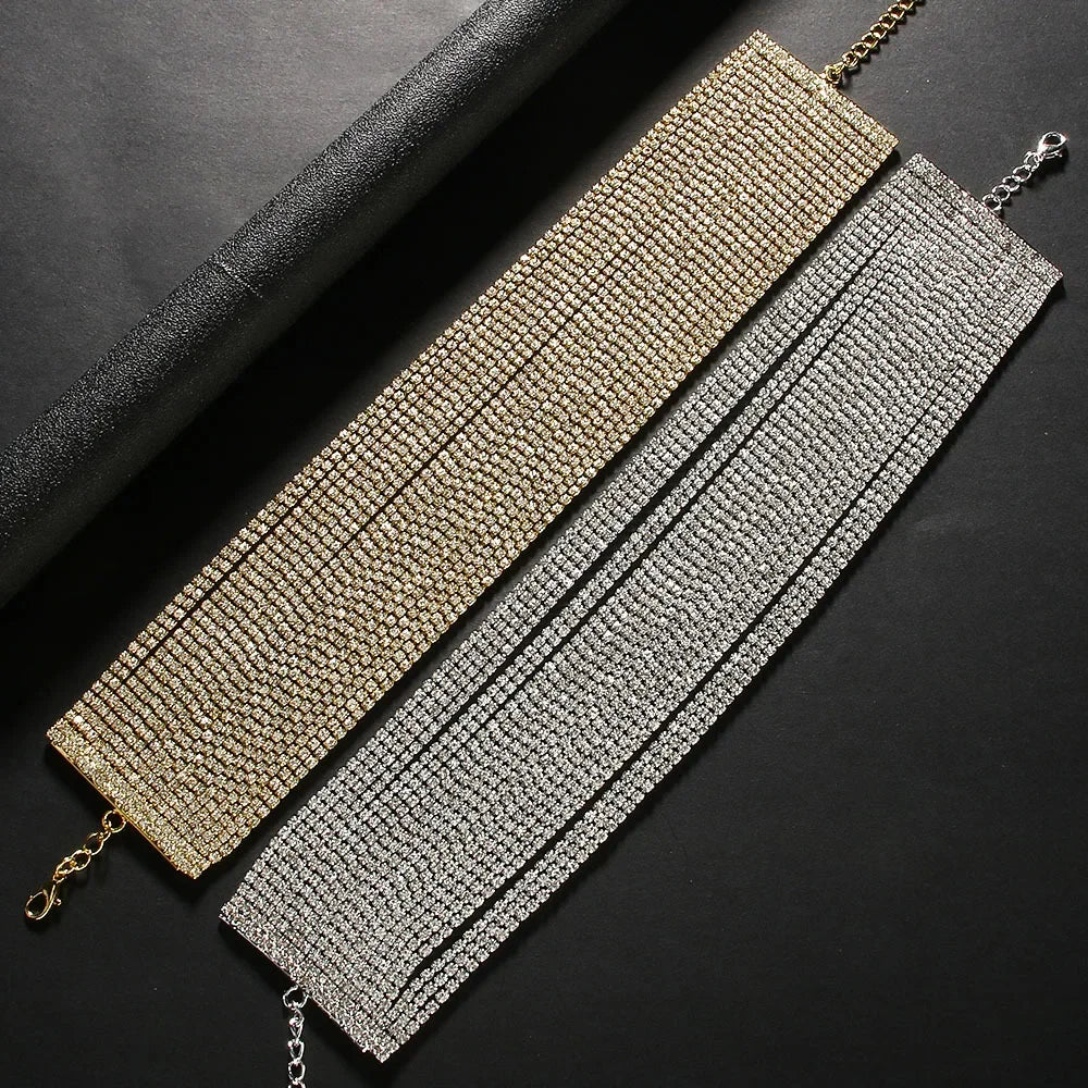 Fashion Rhinestone Multilayer Choker Necklace Collar Statement Crystal Chunky Clavicle Chain Necklace for Women Jewelry Gift