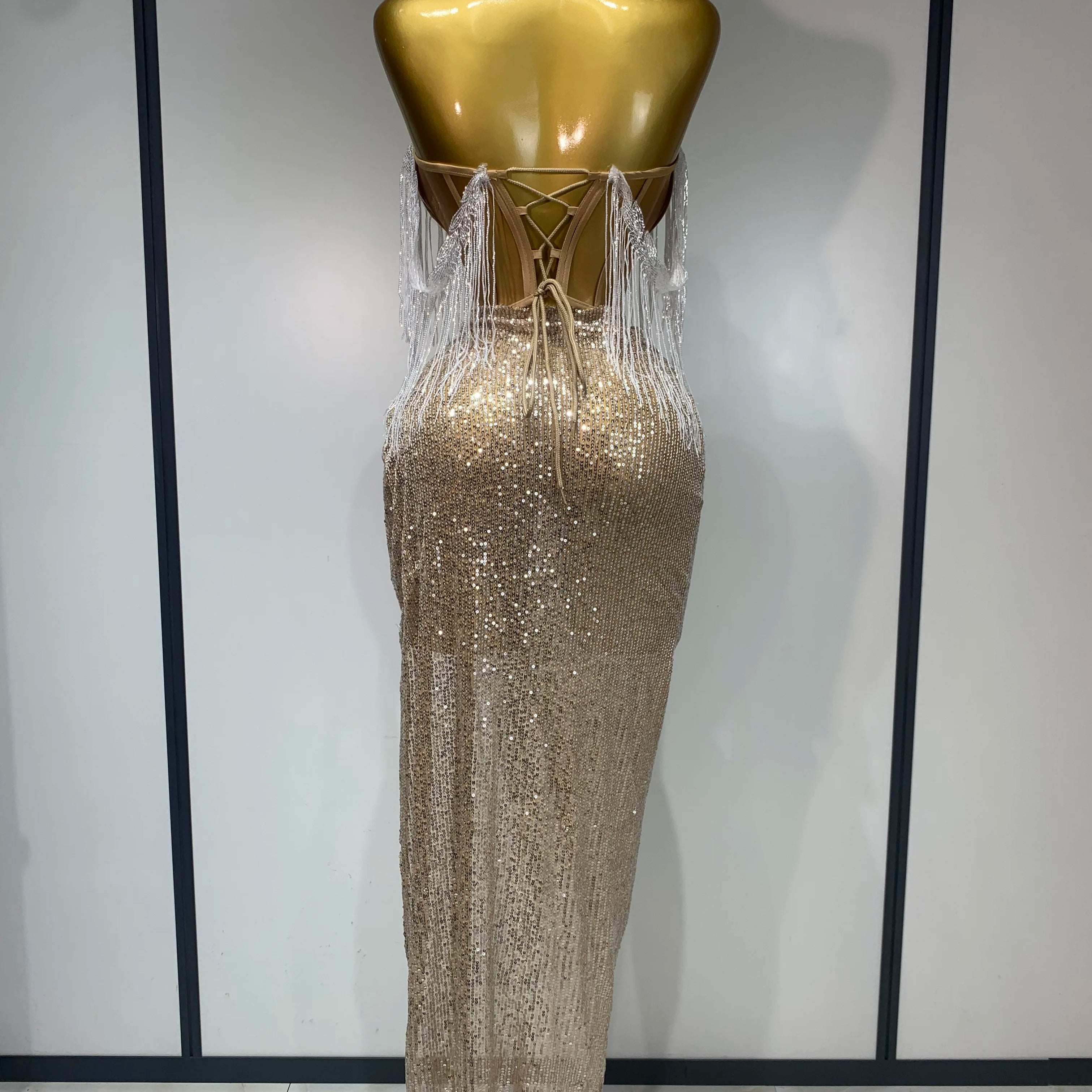 Women Sexy Singer Performan Costume Nightclub Girl Sparkly Sequin Tassel Two Piece Set 2025 Evening Party Luxury Birthday Outfit