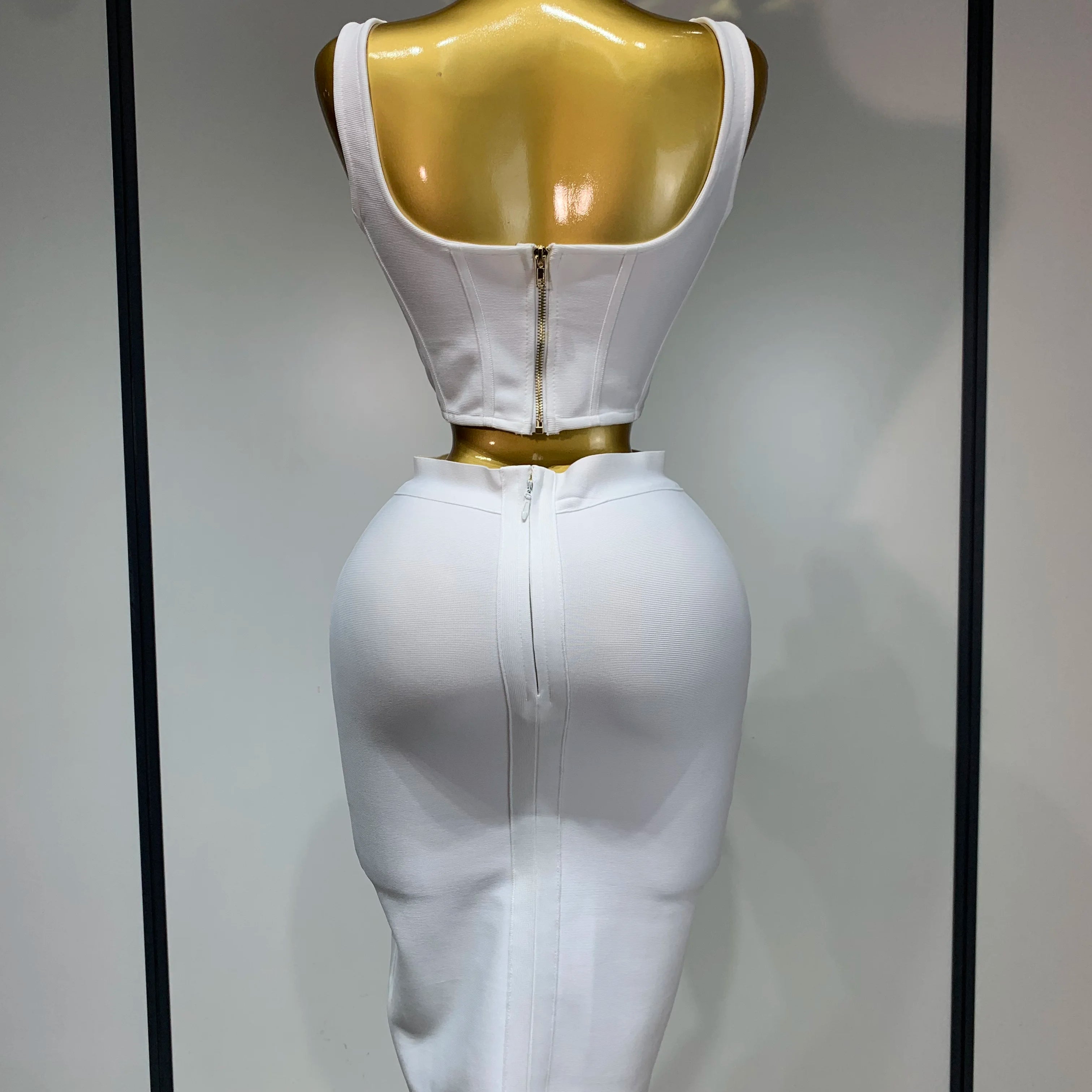 High Quality Women Sexy Square Collar Backless Flower Bandage Two Piece Set 2025 Knitted Elegant Evening Club Party Clothing