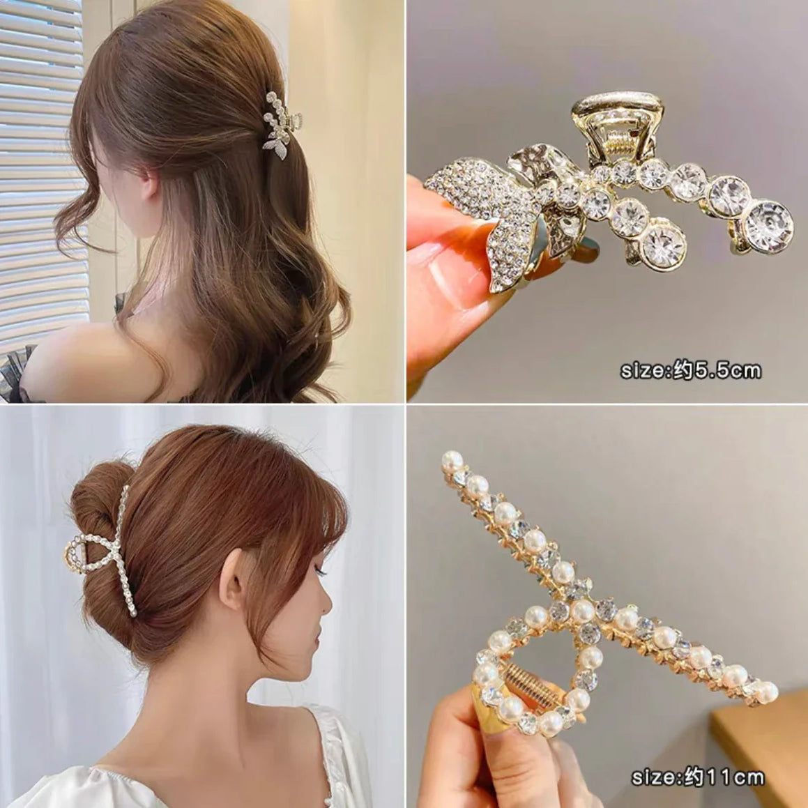 Mini Pearl Hair Claws Clips for Women Elegant Rhinestone Headwear Hairpins Hair Crab Barrettes Hair Accessories for Women 2pcs 4 One Size