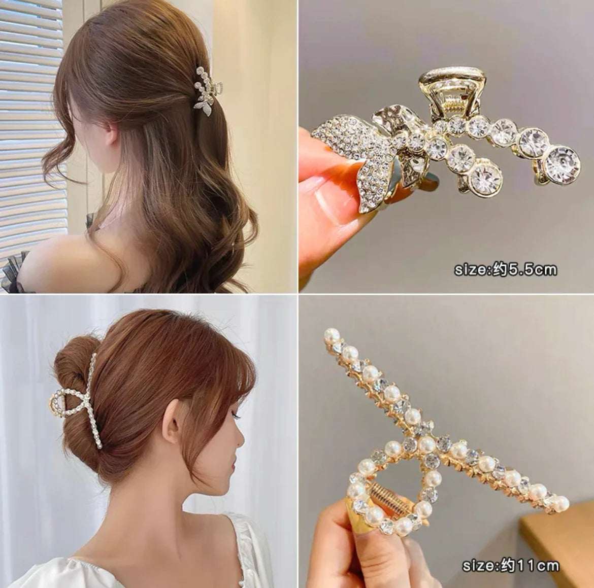 Mini Pearl Hair Claws Clips for Women Elegant Rhinestone Headwear Hairpins Hair Crab Barrettes Hair Accessories for Women 2pcs 4 One Size