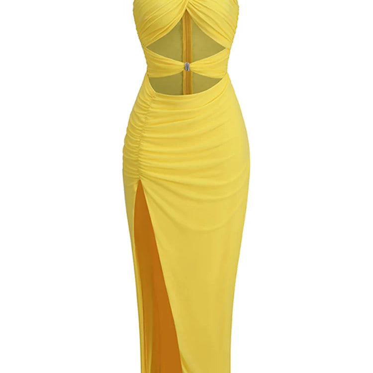 Women's Fashion Bandage Dress Strapless Sleeveless Hollow Out High Split Sexy Evening Dresses Summer