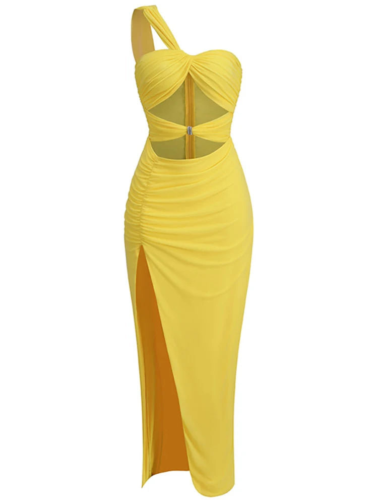 Women's Fashion Bandage Dress Strapless Sleeveless Hollow Out High Split Sexy Evening Dresses Summer