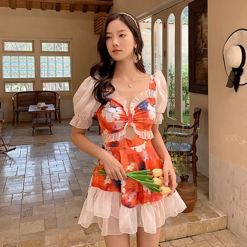 Korean One Piece Swimsuit Sexy New Women High Waist Swim Bath Suit Woman Swimwear Monokini Swimming Swimskirt A