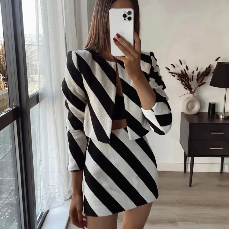 TRAF Stripes Short Skirt Women 2022 Fashion Office Lady High-waisted Mini Skirt Woman Summer Clothing Elegant Female Skirts Set