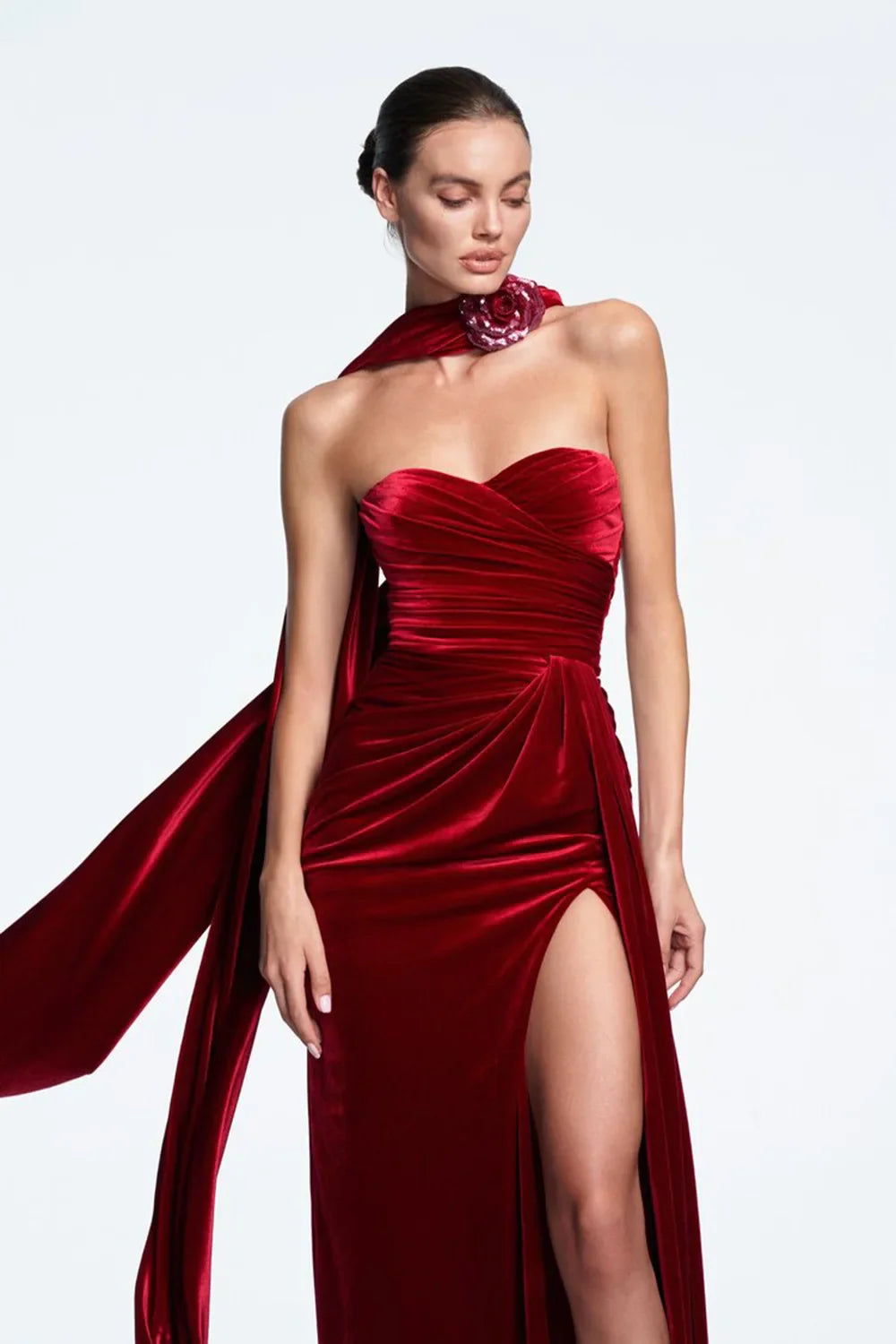 Spring Women Sexy Strapless Velvet Bodycon Long Dress Celebrate Fashion Evening Party Cocktail Outfit